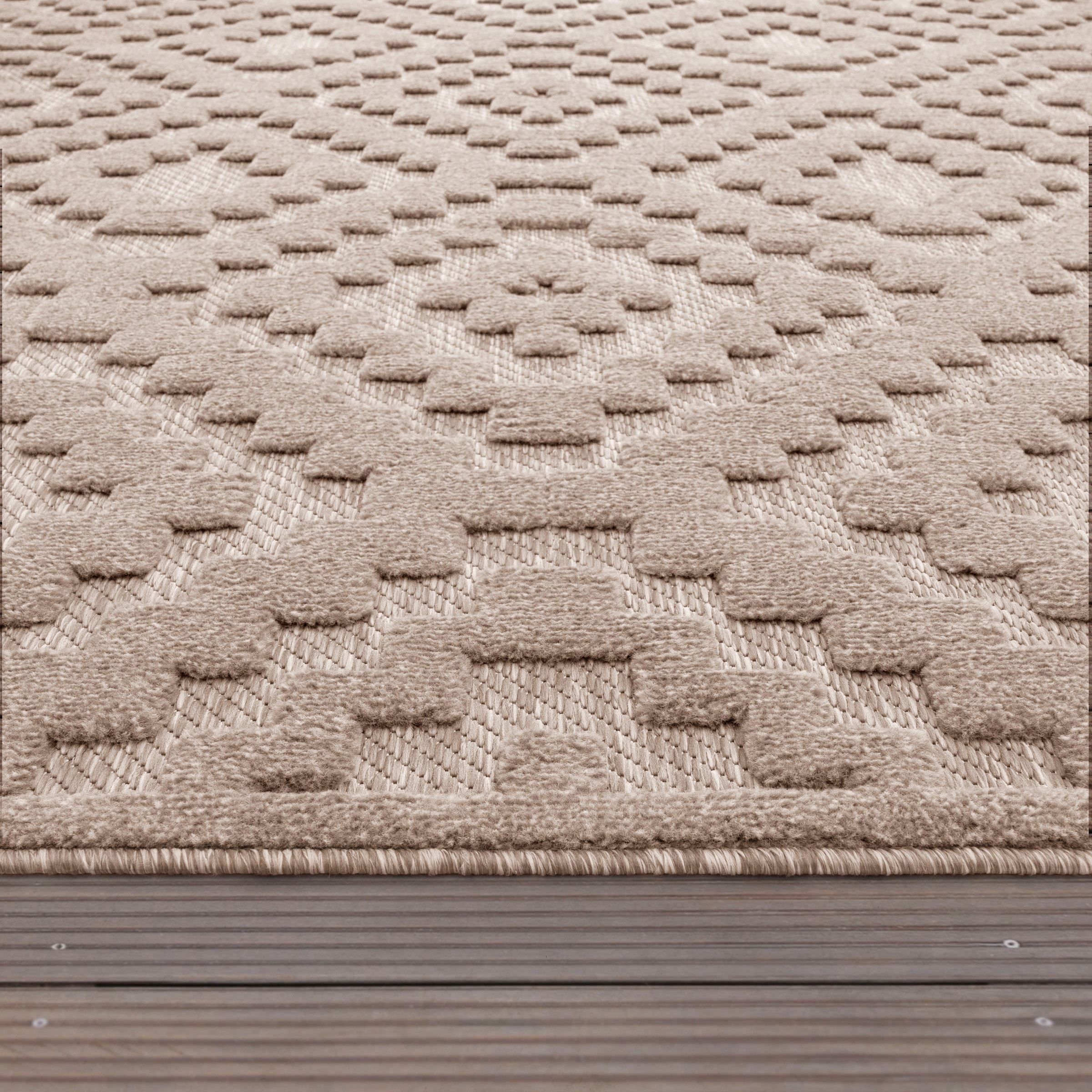 Paco Home Teppich »Livorno 671«, rechteckig, 14 mm Höhe, Uni-Farben, Scandi, Rauten Muster, Hoch-Tief Effekt, Outdoor geeignet