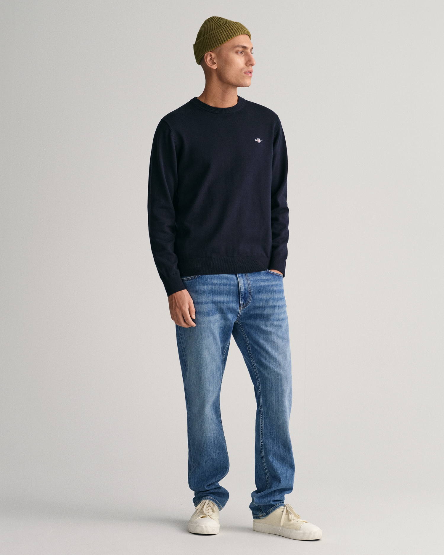 Gant Rundhalspullover »CLASSIC COTTON C-NECK«, Premium Strickpullver aus weicher 100% Baumwolle, Übergangspullover