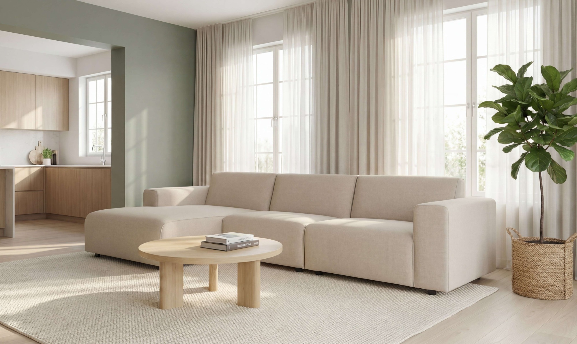 GOODproduct Ecksofa "Naddine" B. 318 cm, L-Form, Strukturstoff Mélange-Effekt, Wellenunterfederung