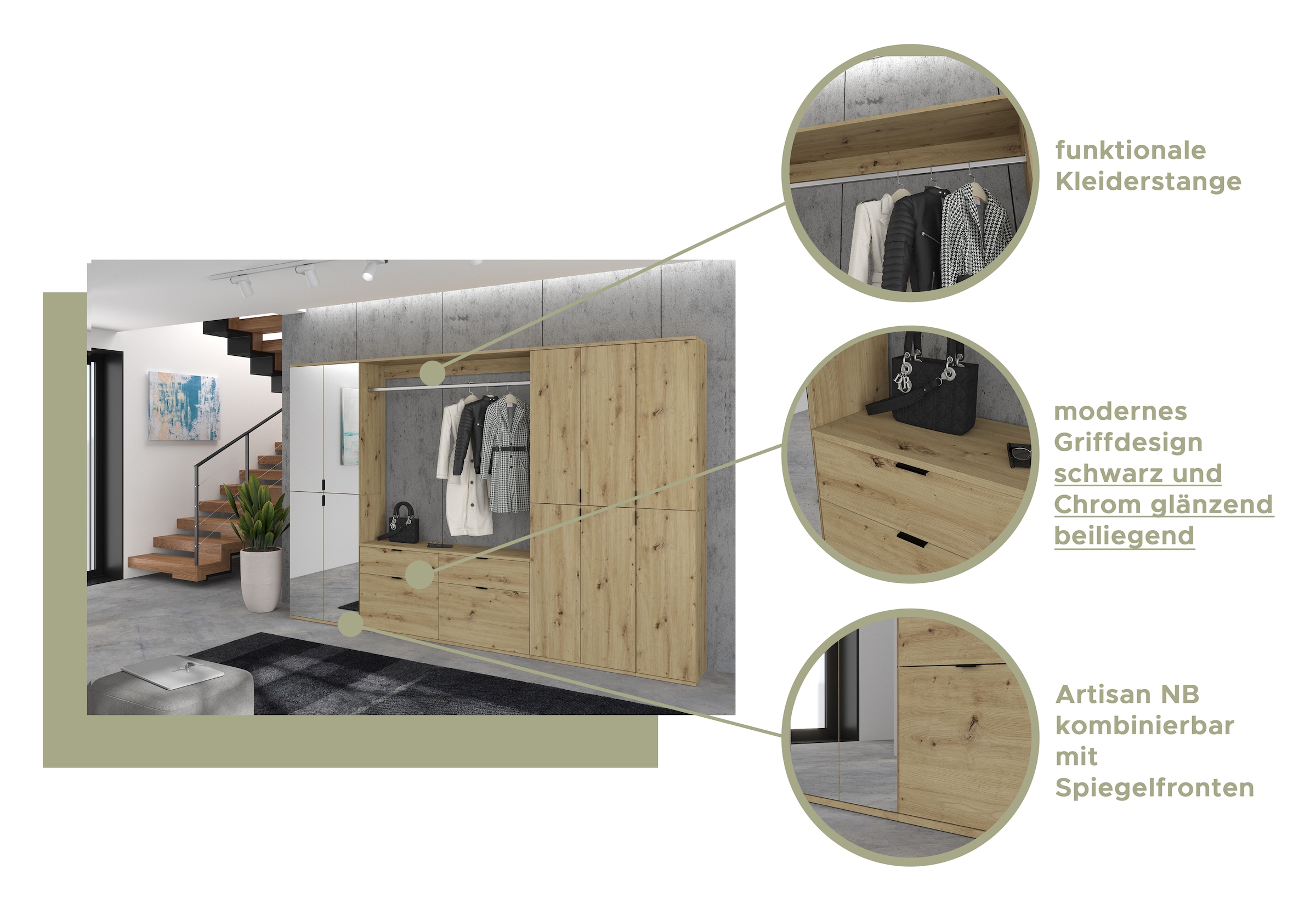 INOSIGN Spiegelschrank »Garderobenschrank«, Diele, Flur, Spiegelschrank, Schranksystem, Garderobenmöbel