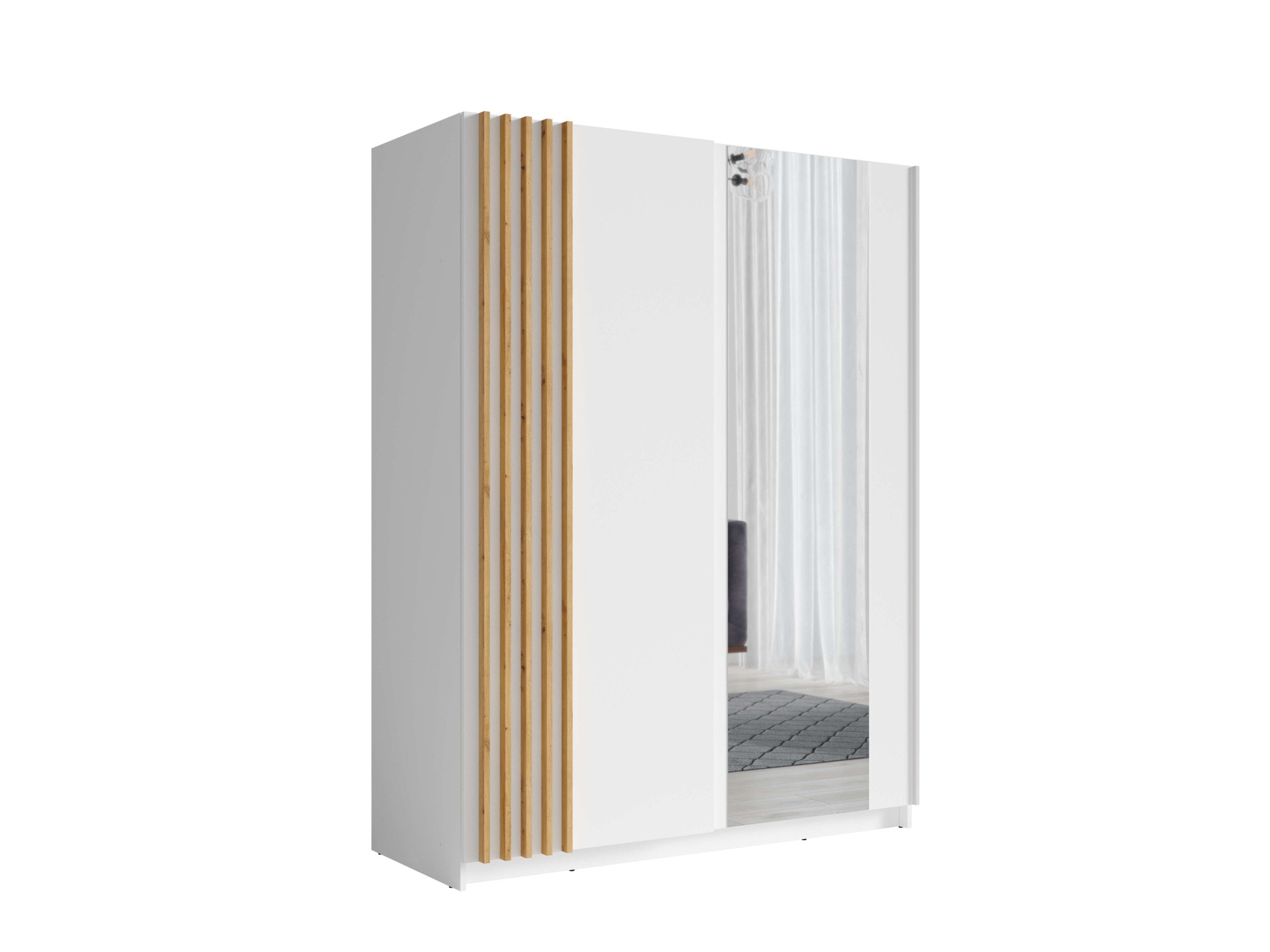 Home affaire Kleiderschrank »Kleiderschrank Charisy mit Spiegel, 4 Einlegeböden und Kleiderstange«, Garderobe mit 2 Schwebetüren und Lamellen, B/H/T 150/198,5/62 cm