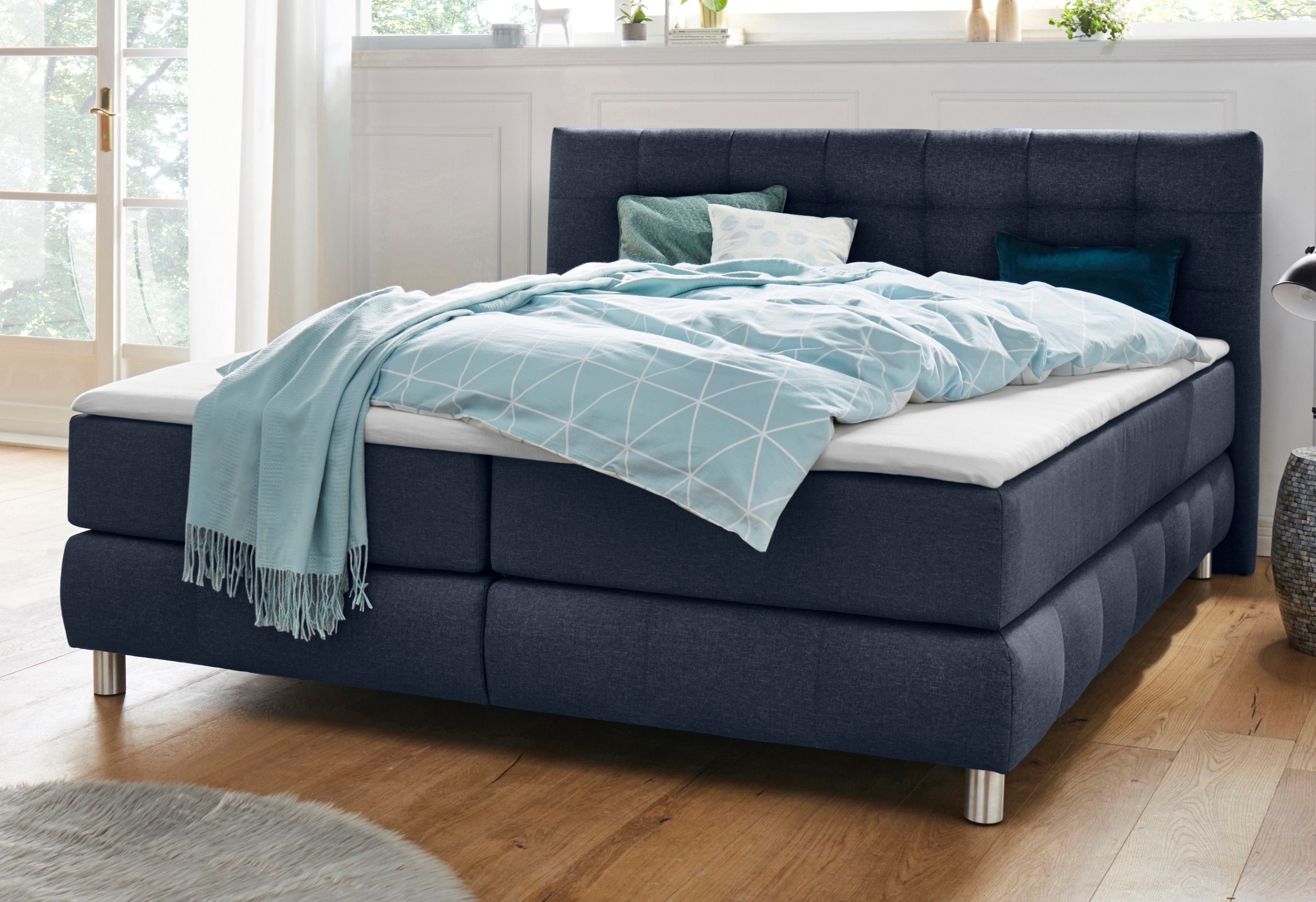 Home affaire Boxspringbett "Salo XXL" in Samtoptik oder Struktur, 6 Breiten in Überlänge 220cm, 4 Härtegrade