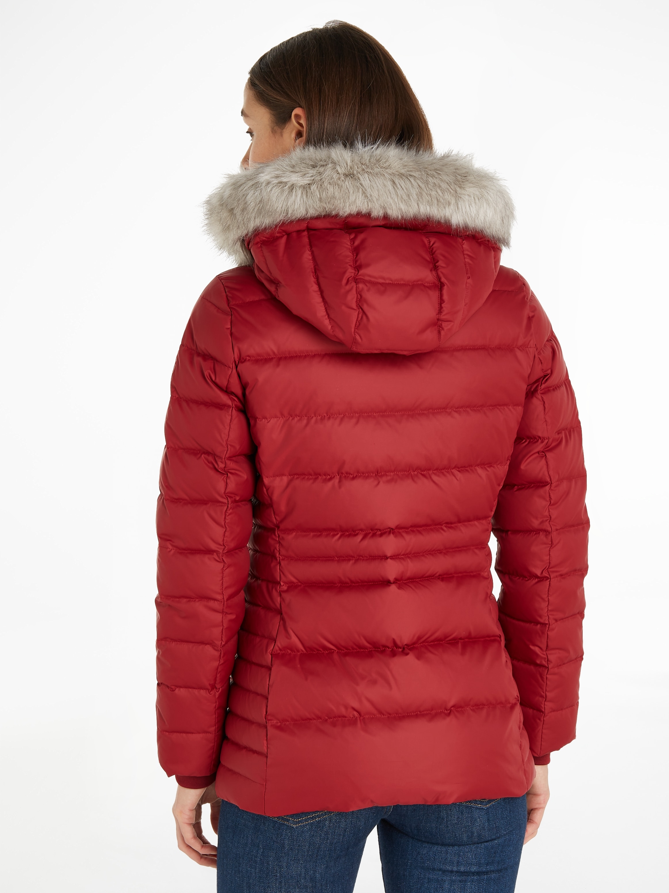 Tommy Hilfiger Daunenjacke »TYRA DOWN JACKET WITH FUR«, mit Kapuze, mit Kunstpelz-Besatz an Kapuze