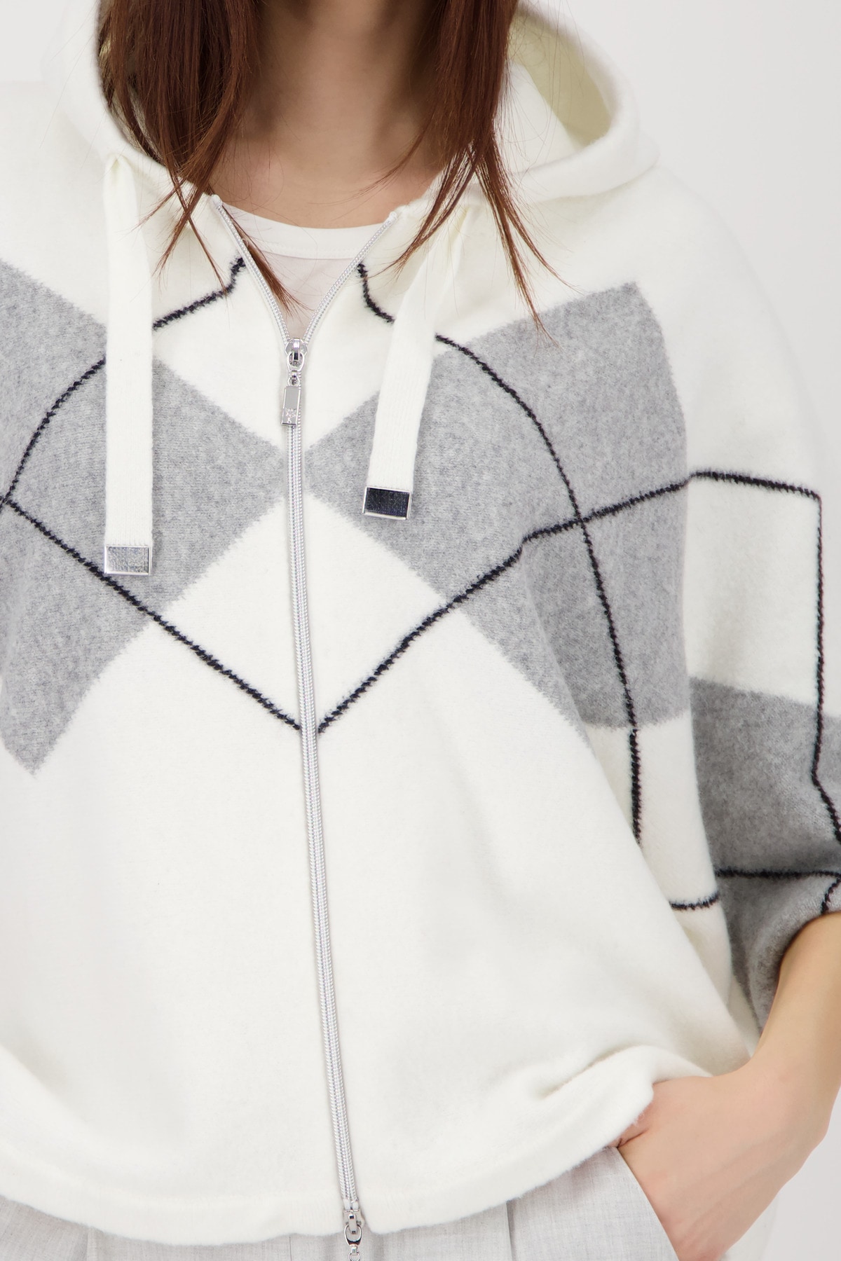 Monari Strickcape »Jacke Strickjacke Karo«, Loose fit mit Rundhalsausschnitt