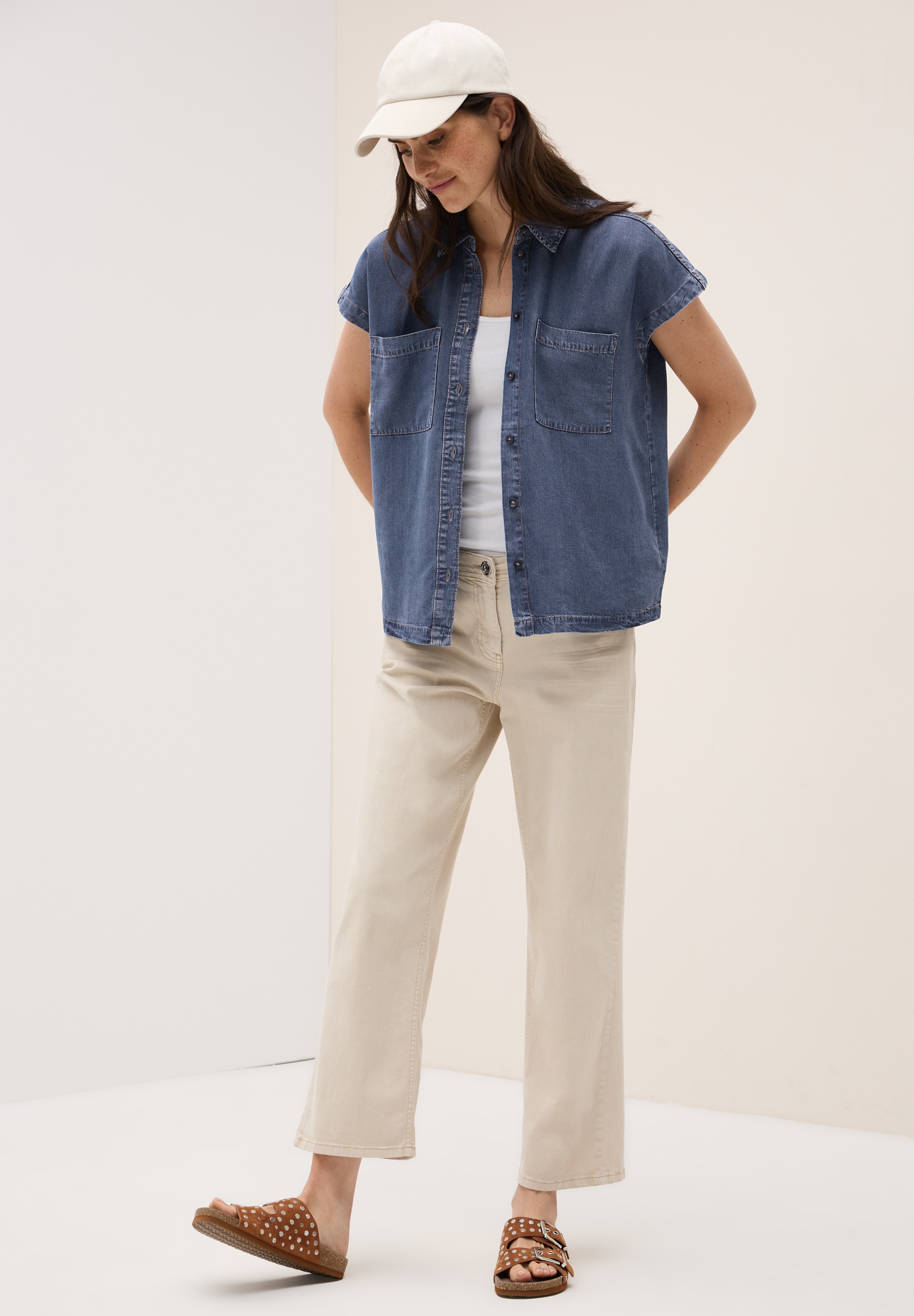 Cecil Jeansbluse, Denim-Look, mit Hemdkragen und durchgehender Knopfleiste