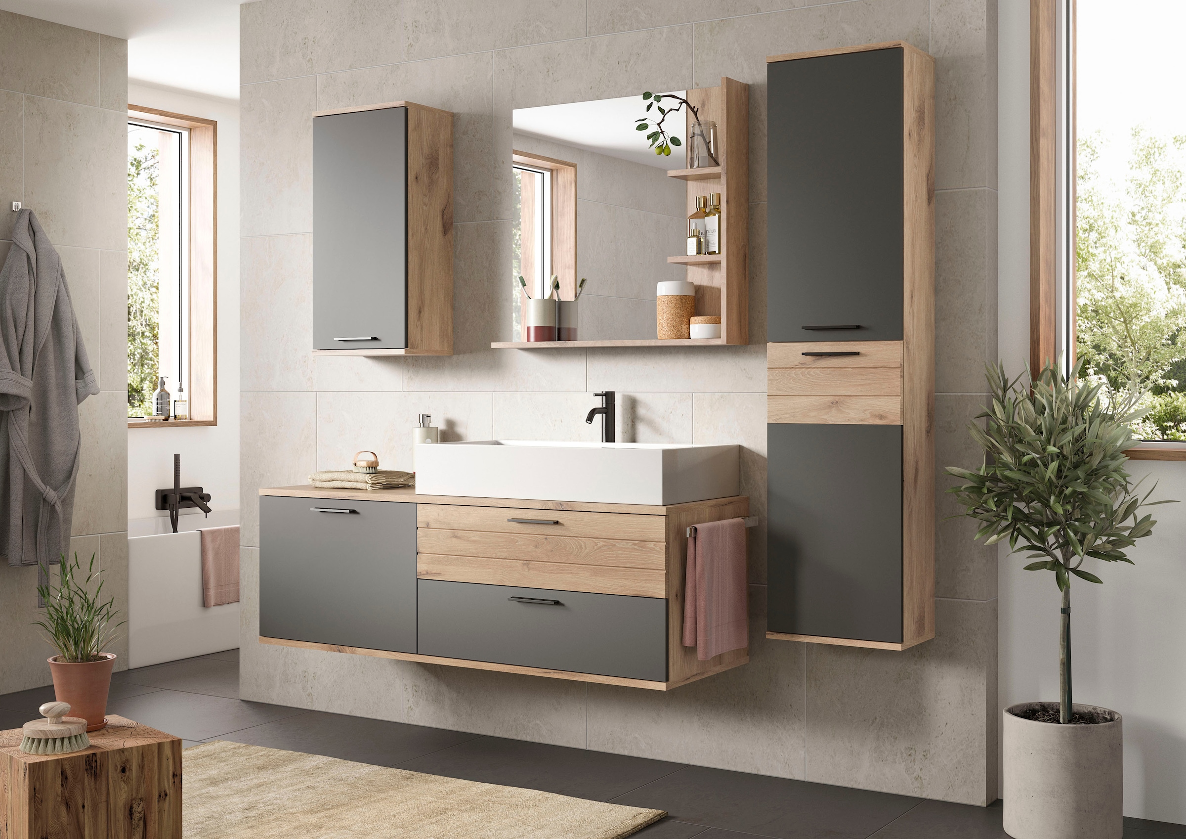INOSIGN Midischrank »Riga, Breite 37 cm, 2 Türen, 2 Einlegeböden, 1 Konstruktionsboden«, Türanschlag wechselbar, Badmöbel, Badschrank, Schrank,Bad, Hochschrank