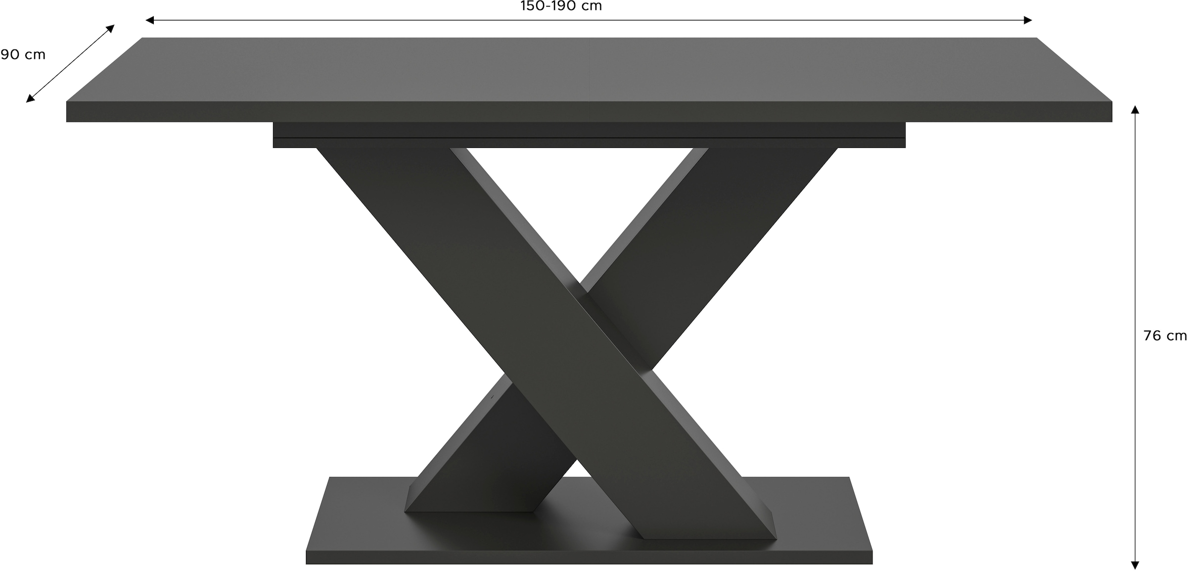 INOSIGN Esstisch »Motus, ausziehbar 150 -190 cm, inklusive 40 cm Einlegeplatte«, (Set, 1 St.), X-Gestell mit Bodenplatte, Tisch, Küchentisch, Esszimmer, Küche