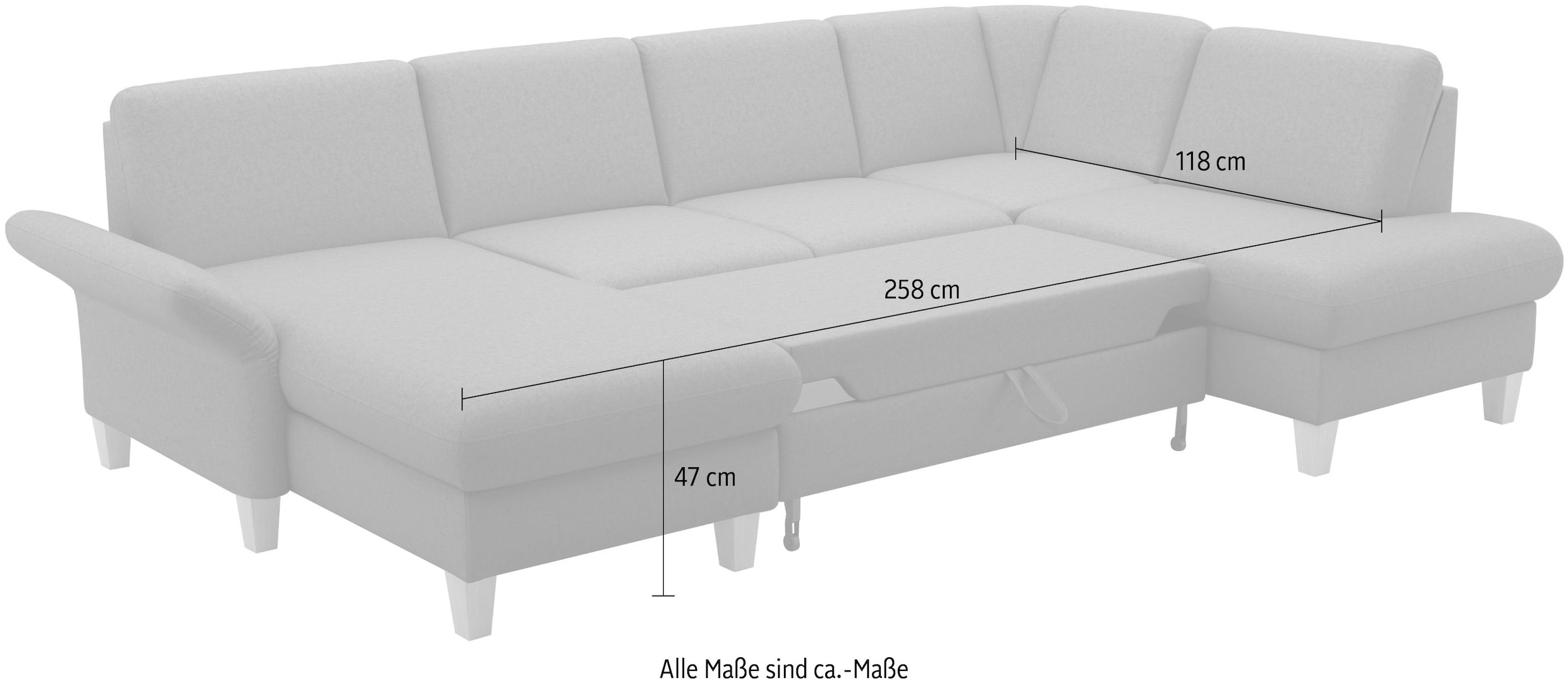 Home affaire Wohnlandschaft »Rochelle, U-Form«, optional mit Armteilverstellung, mit Bettfunktion & Bettkasten