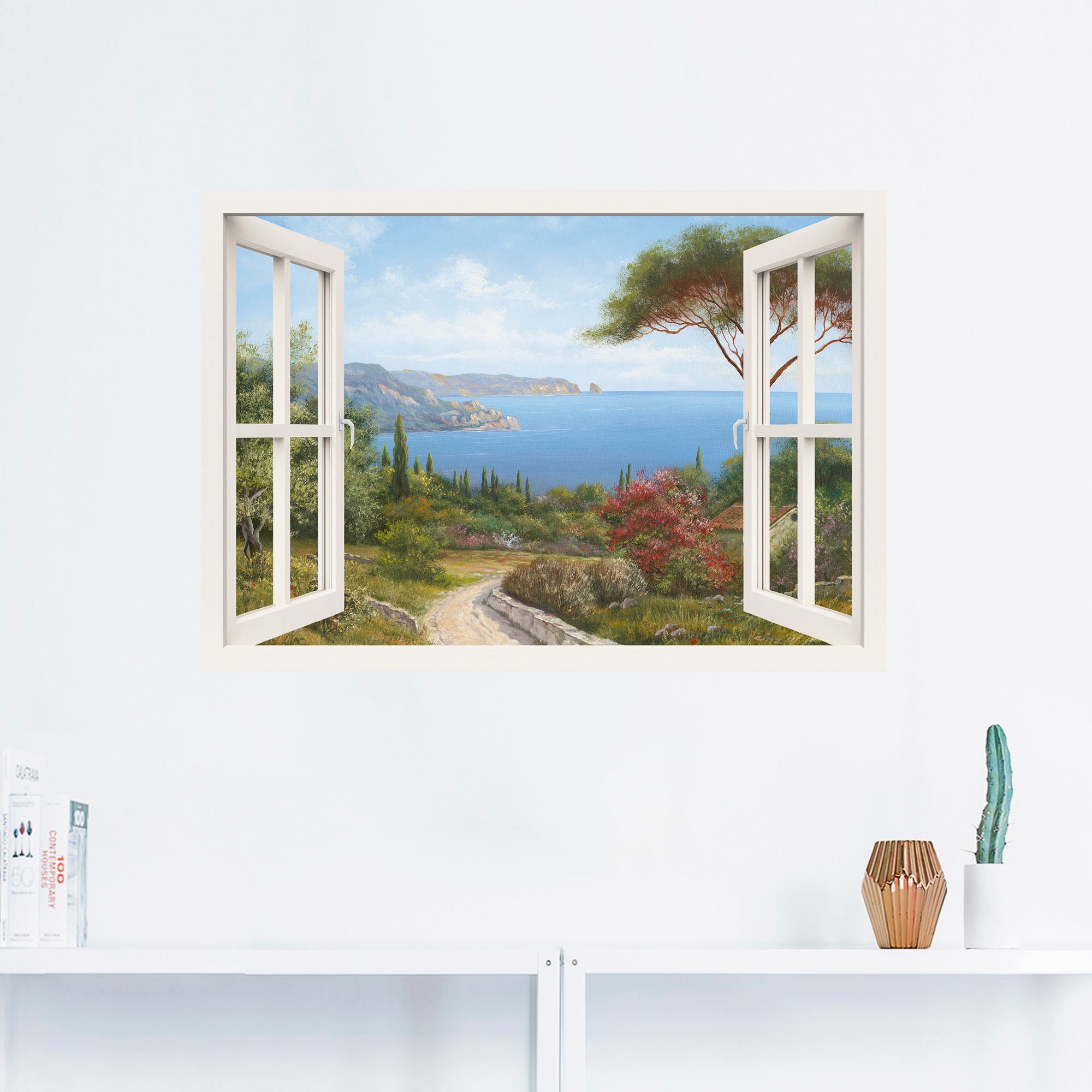 Artland Wandbild »Fensterblick - Haus am Meer I«, Fensterblick, (1 St.), als Leinwandbild, Poster, Wandaufkleber in verschied. Grössen