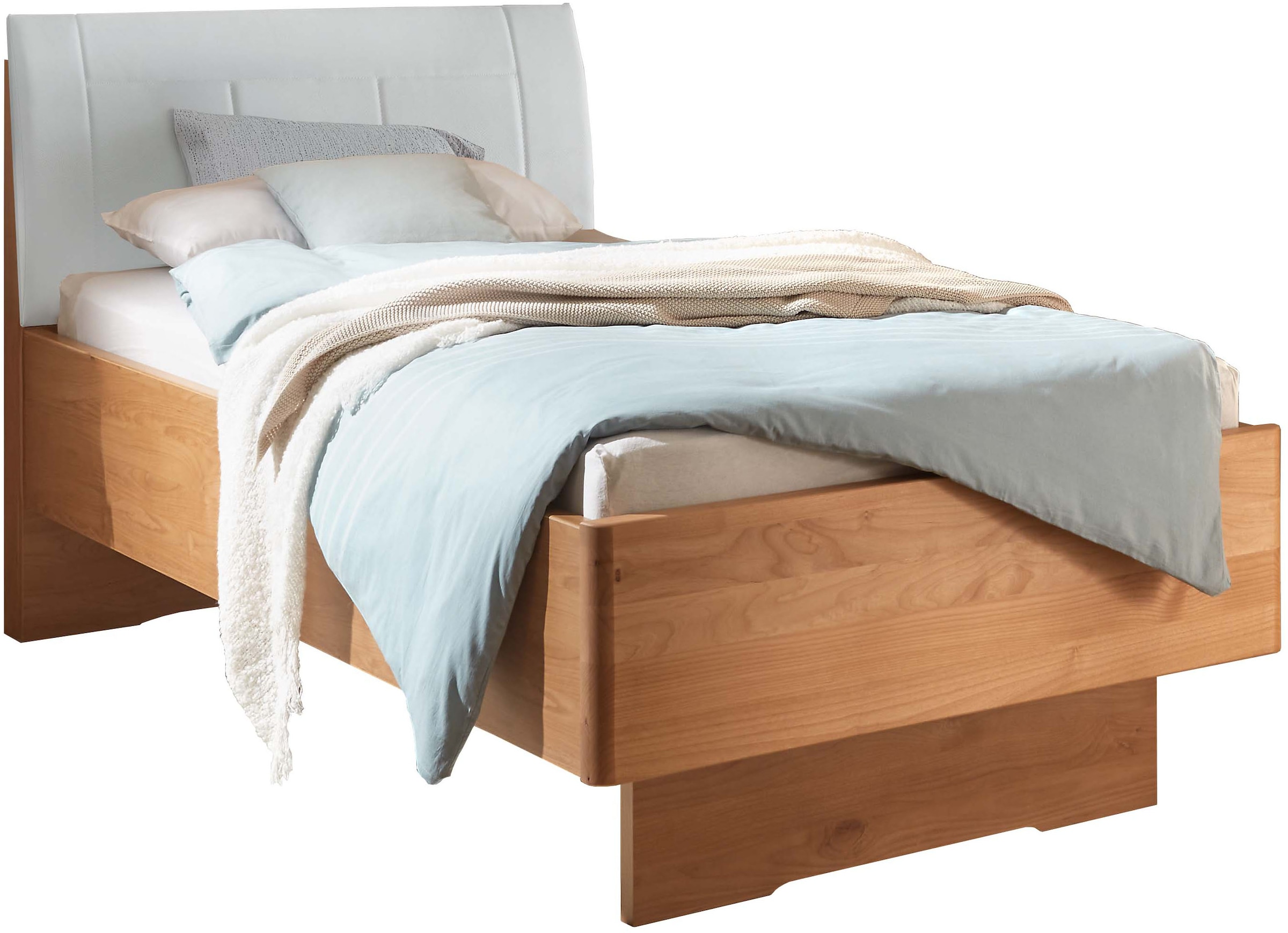 WIEMANN Holzbett "Cardiff, Bettgestell, Bettrahmen, teilmassiv, mit Polsterkopfteil" Belastbarkeit 110/220 Kg, 4-fache höhenverstellbar, MADE IN GERMANY, Fussteil aus Massivholz, verschiedene Grössen