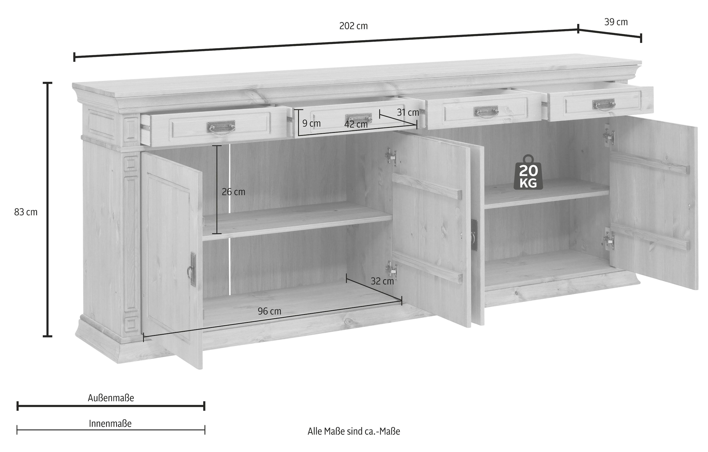 Home affaire Sideboard »Vinales«, im klassischen Landhausstil, Breite 204 cm  online bestellen | Jelmoli-Versand