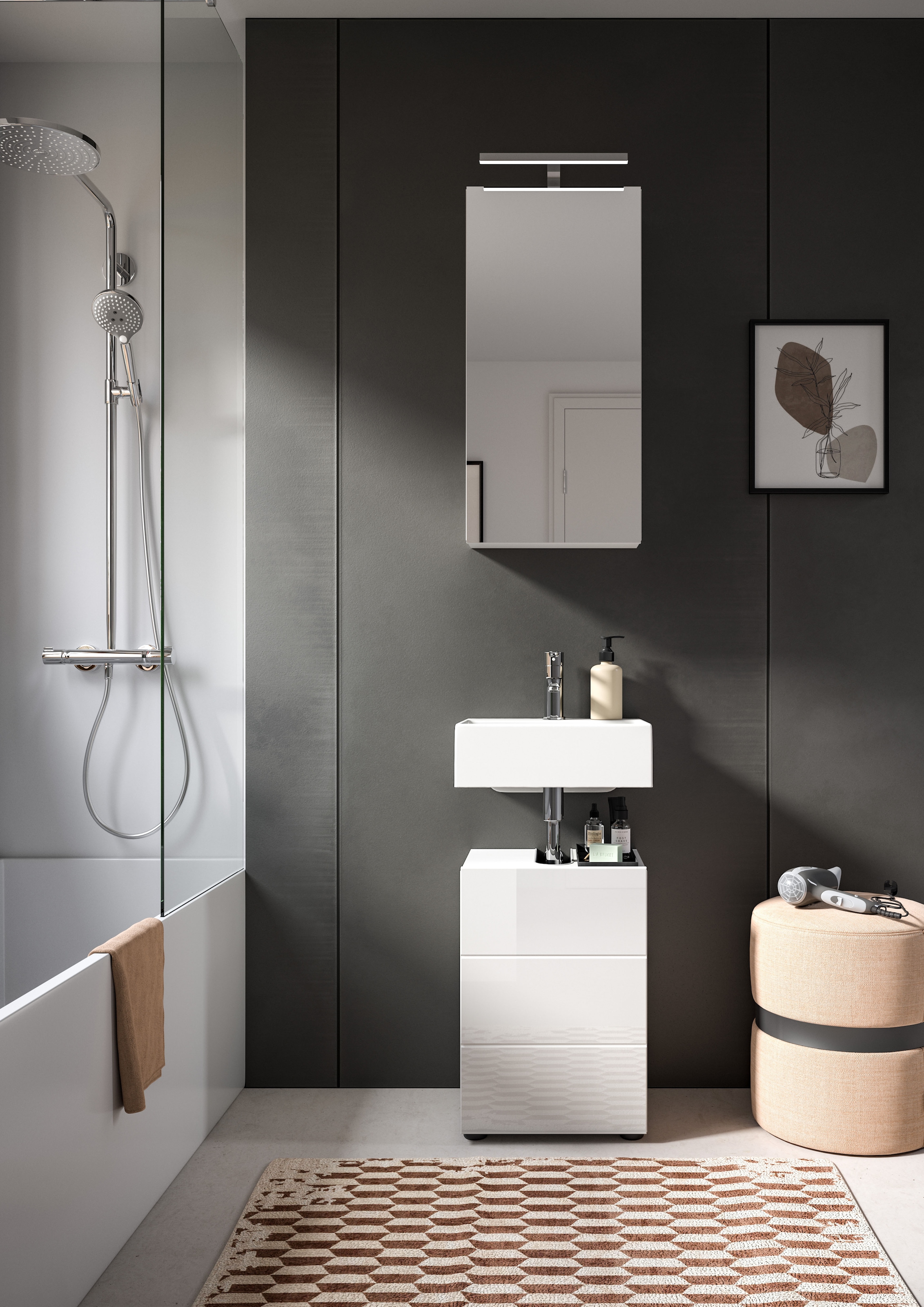 welltime Waschbeckenunterschrank »BIEL, TOPSELLER!, Breite 38 cm, 1 Tür, 1 Boden, mit Siphonausschnitt«, (1 St.), Badmöbel, Badschrank, Schrank, Unterschrank, Bad, Badezimmer