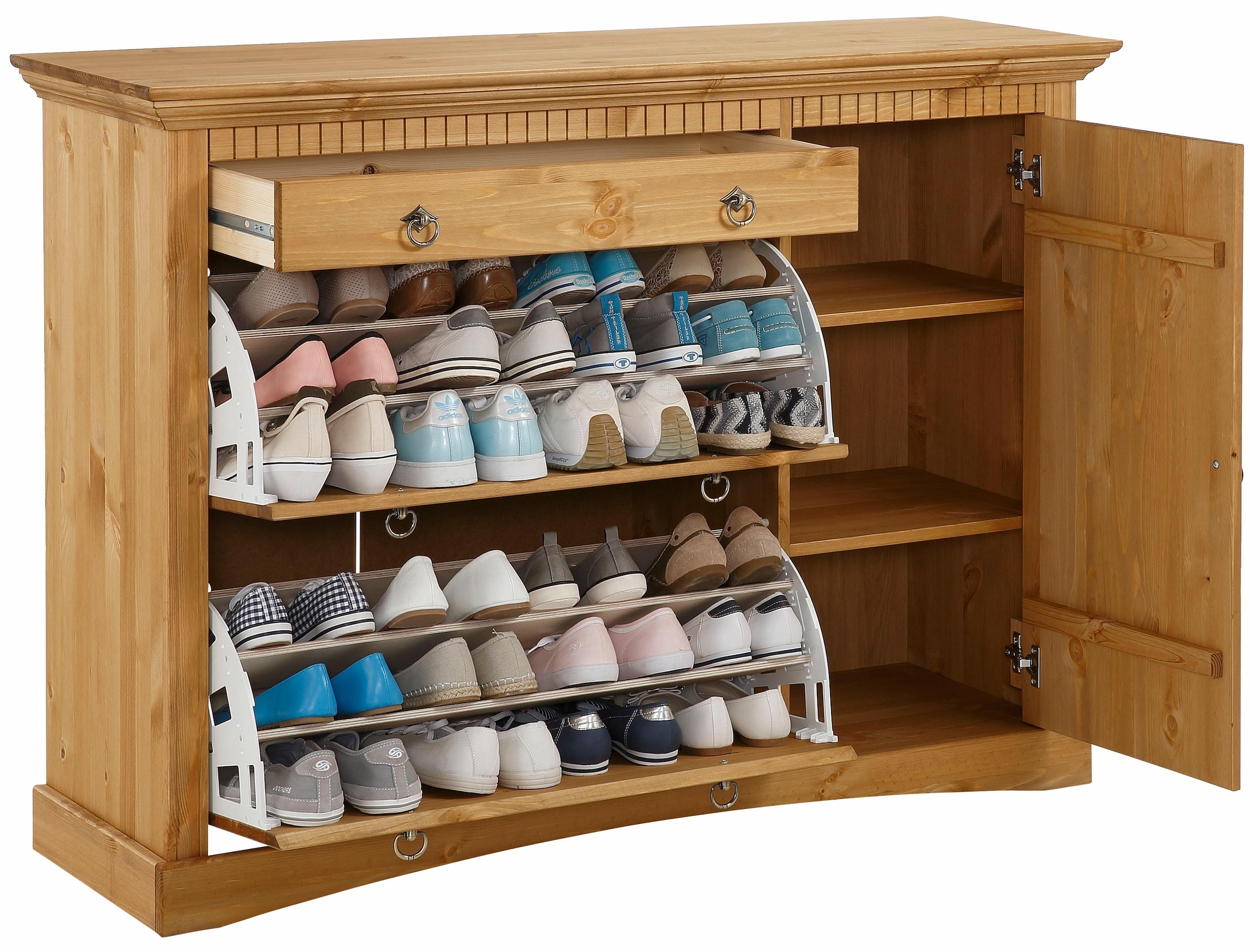 Home affaire Schuhkommode »Rustic«, (Bis max. Schuhgrösse 42), aus massiver Kiefer, Breite 130 cm, für ca. 2 x 12 Paar Schuhe