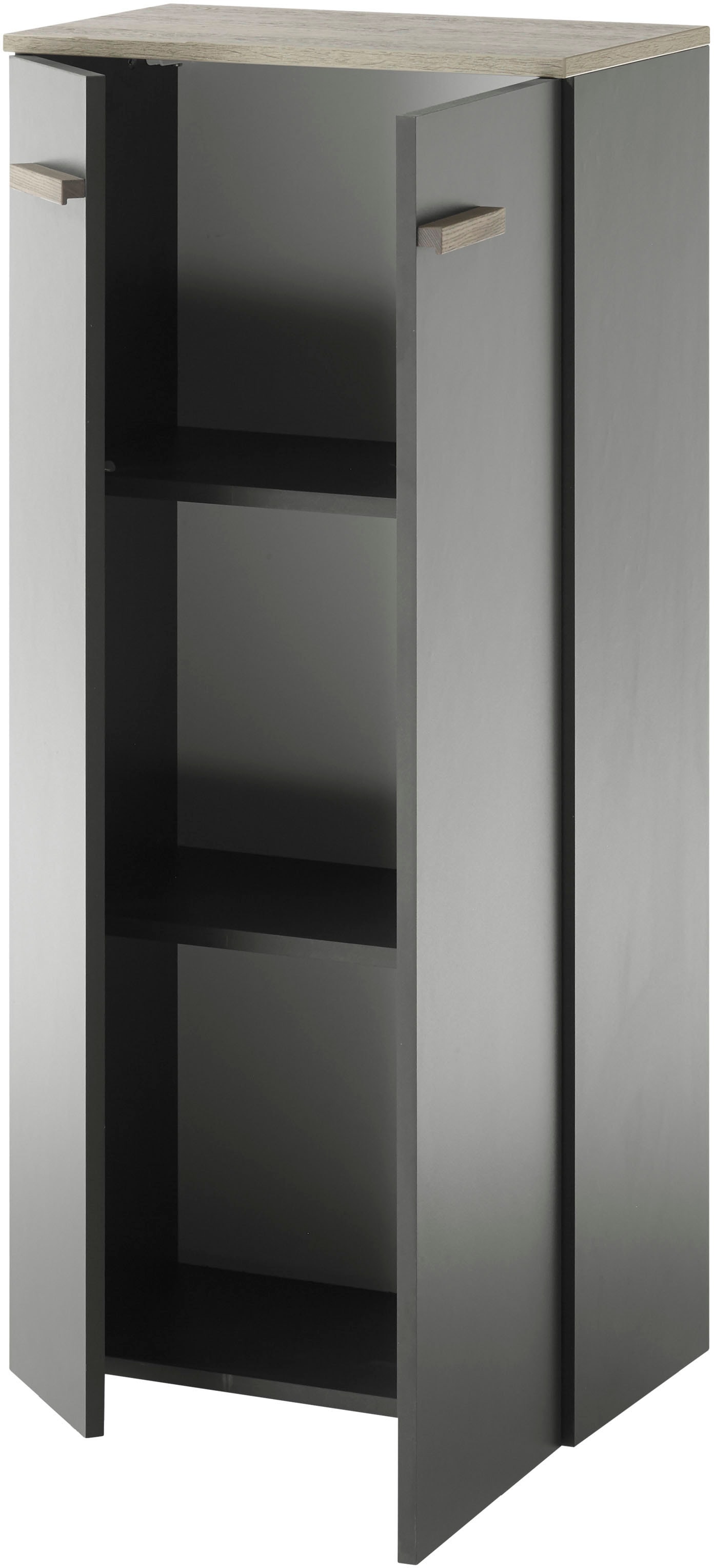 Places of Style Midischrank »SOLiD, Badschrank im modernen Design, Schrank mit Holzgriffen«, in zwei Farben verfügbar, mit Stauraum, stehend o. hängend montierbar