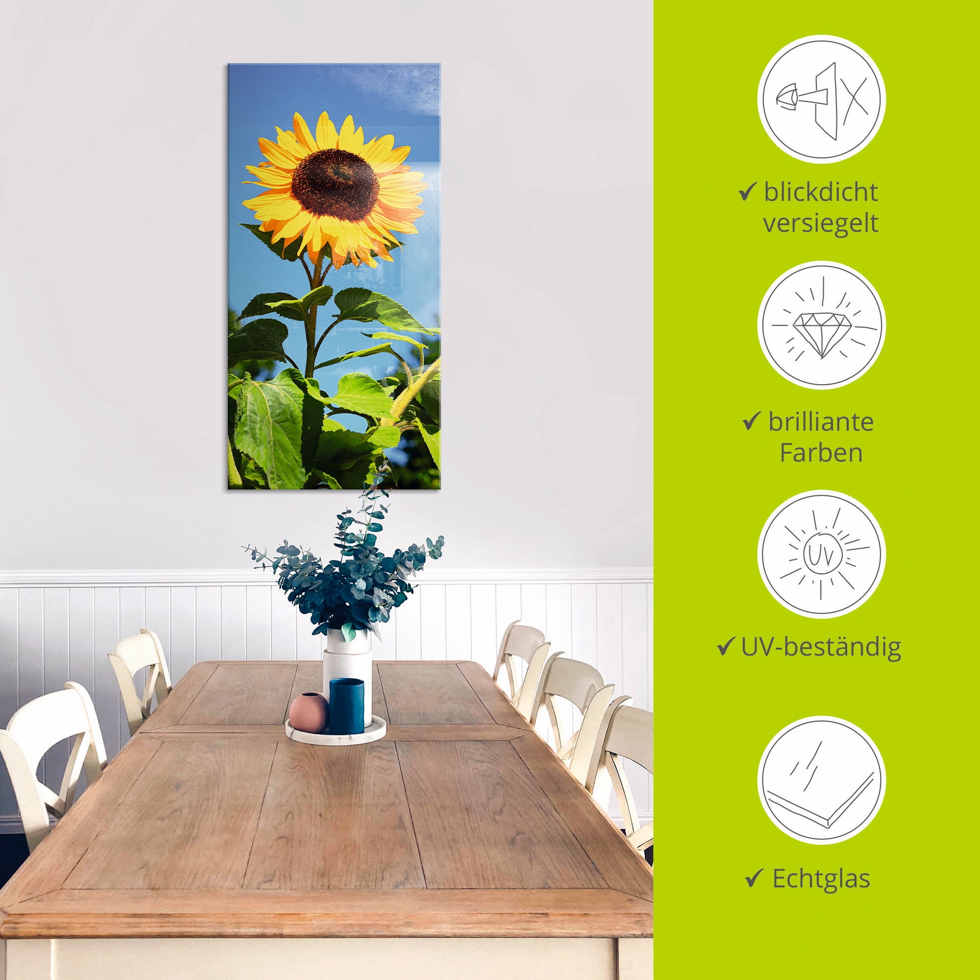 Artland Glasbild »Grosse Sonnenblume«, Blumen, (1 St.), in verschiedenen Grössen