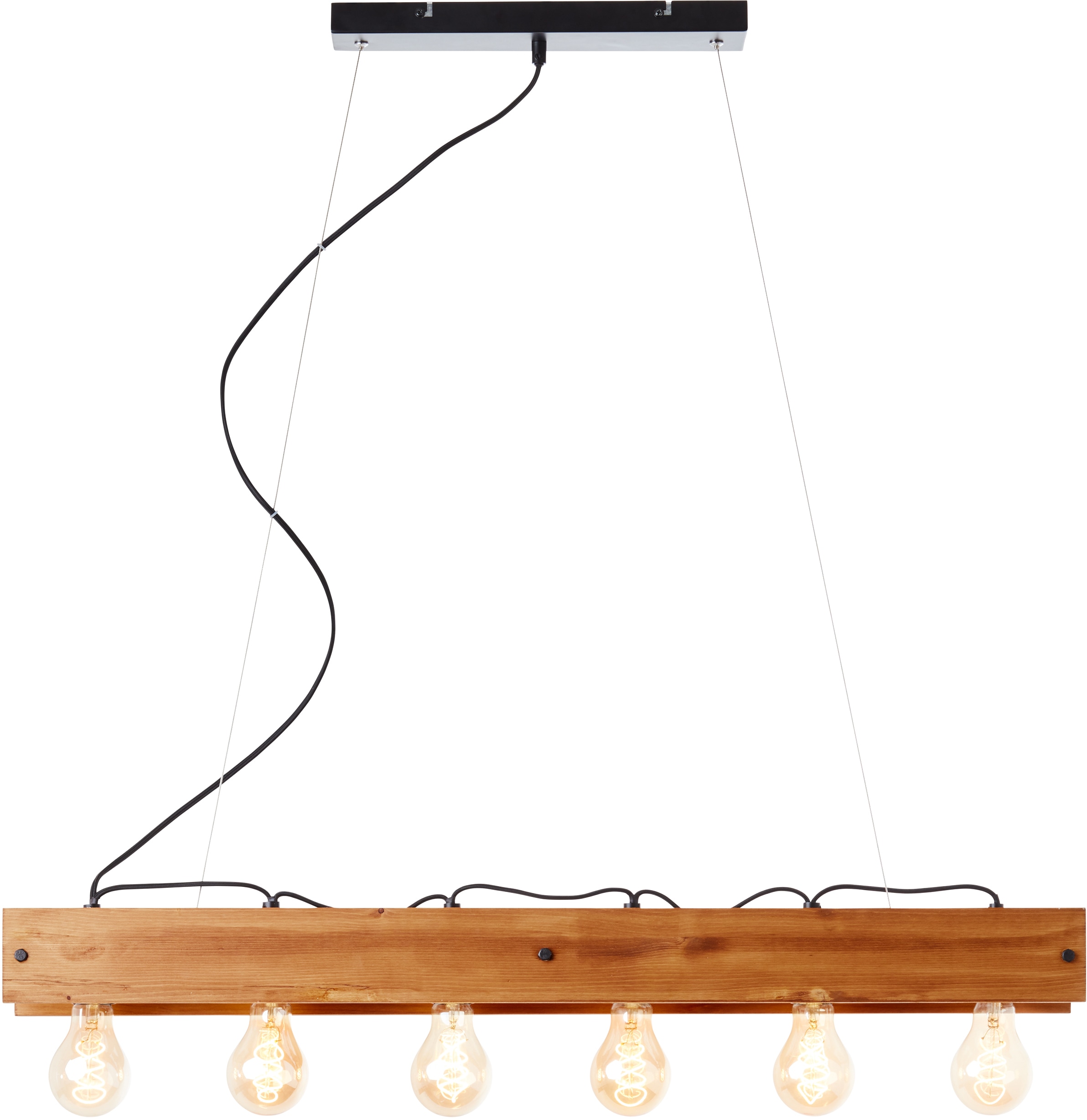 Brilliant Pendelleuchte »Calandra«, 6 flammig, Leuchtmittel E27 | ohne Leuchtmittel, 150 cm Höhe, 90 cm Breite, 6 x E27, Metall/Holz, schwarz/holz