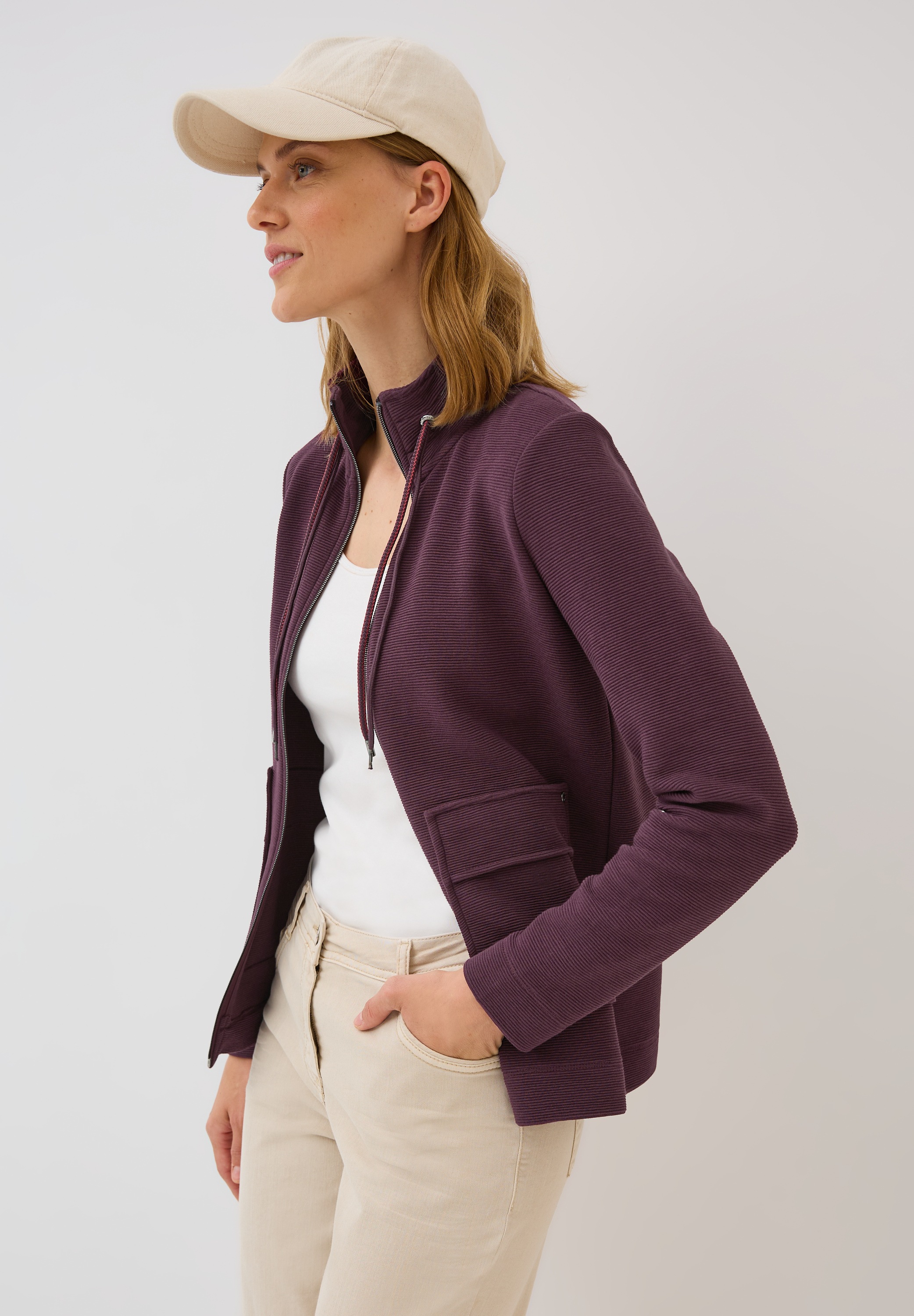 Cecil Sweatjacke im Ottoman-Look und Stehkragen, Struktur-Optik