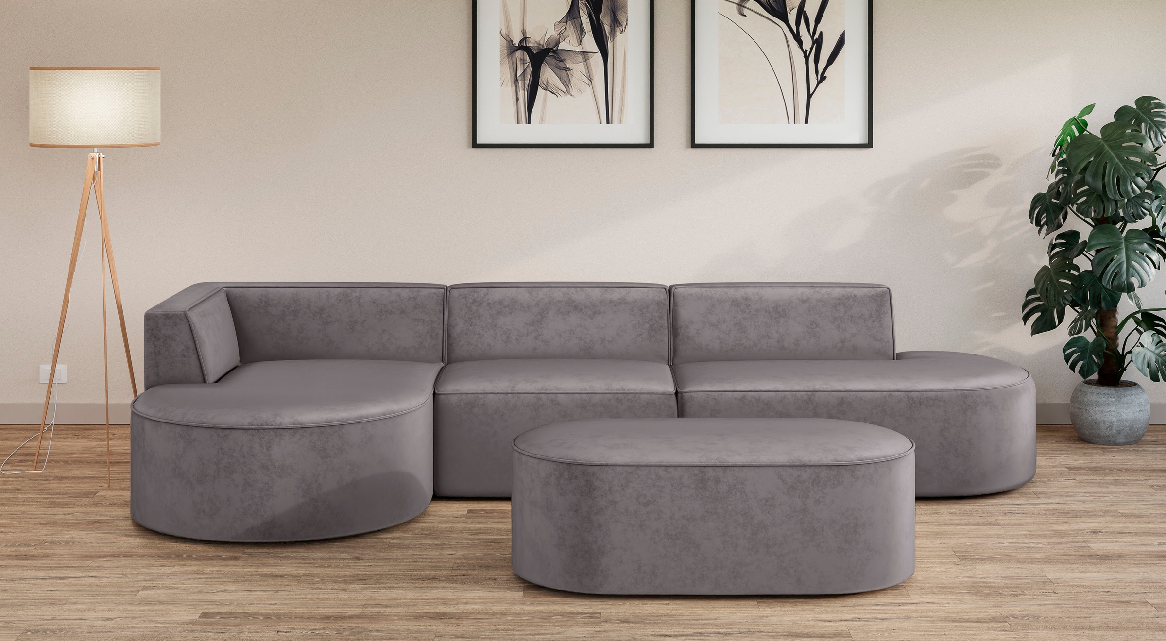GOODproduct Ecksofa "EIVIND Designer Sofa mit Ottomane rechts/links, B/T/H: 343/159/72 cm" L-Form mit Wellenunterfederung, auch in Feincord und Bouclé
