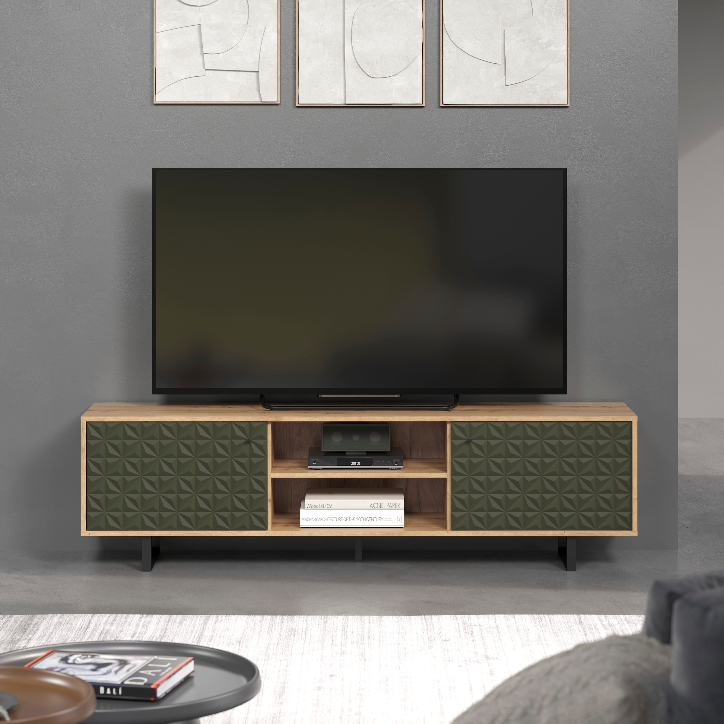 Places of Style TV-Board »Ferretti«, TV-Tisch mit besonderer Fräsung - Füsse und Griffe aus Metall