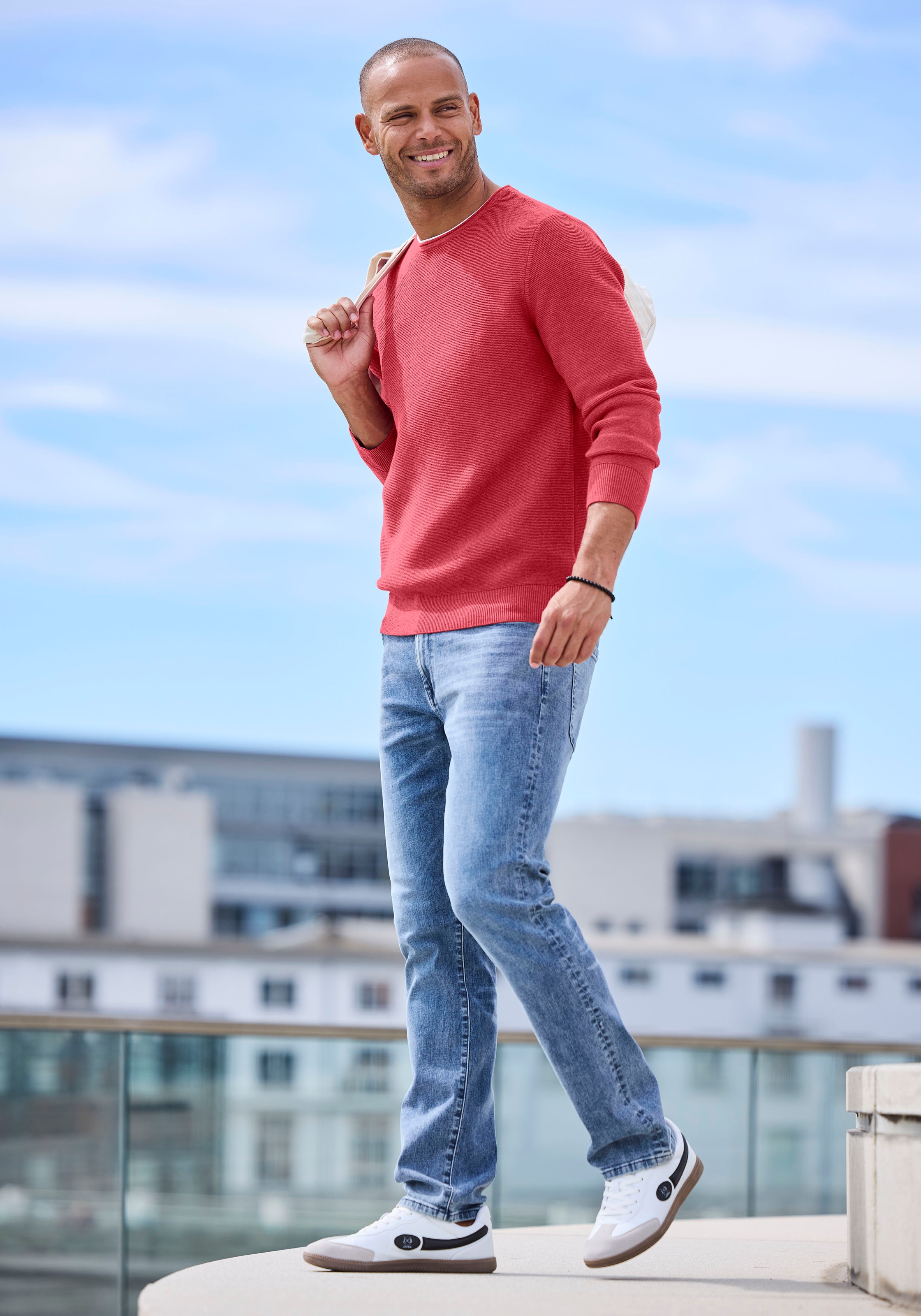 AUTHENTIC LE JOGGER Strickpullover, mit Double-Layer Optik, Pullover aus reiner Baumwolle