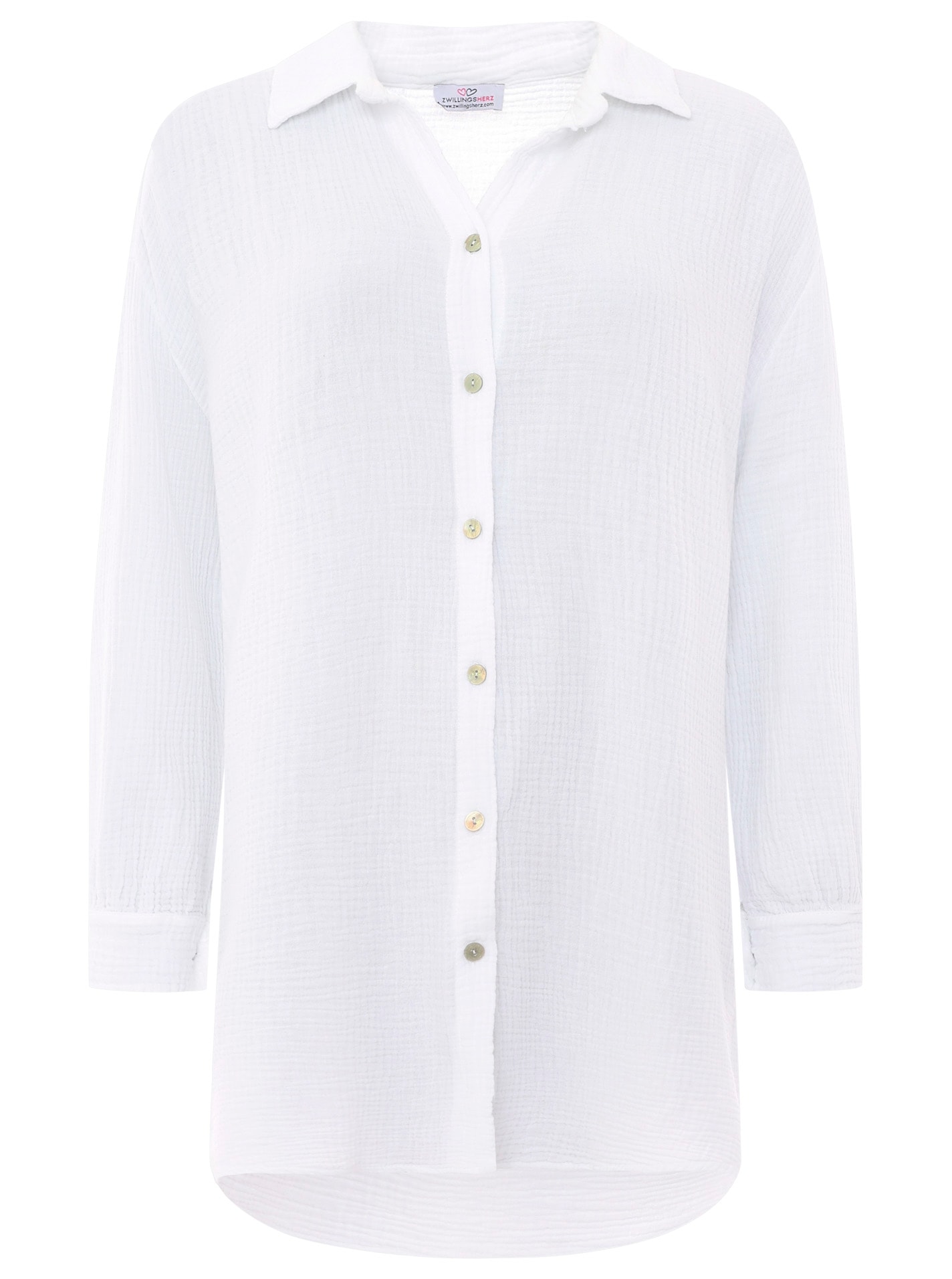 Zwillingsherz Shirtbluse »"Rebecca"«, länger geschnittene Musselin Bluse mit Knopfleiste, langenÄrmeln