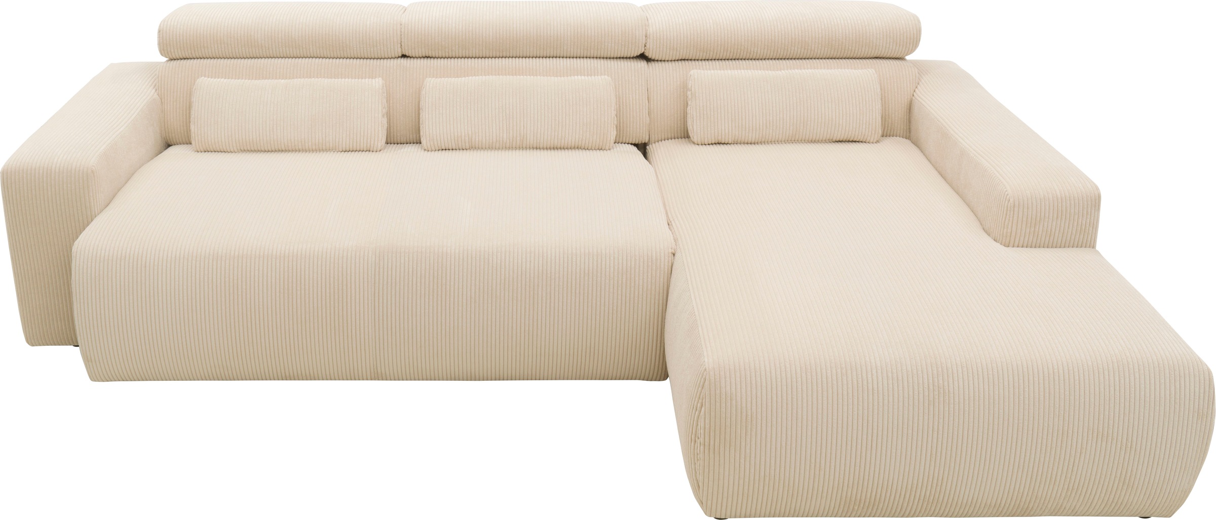 DOMO collection Ecksofa »Brandon B/T: 289/177 cm, belastbar bis 140kg/ Sitz, L-Form«, mit Sitztiefenverstellung, Cord, creme