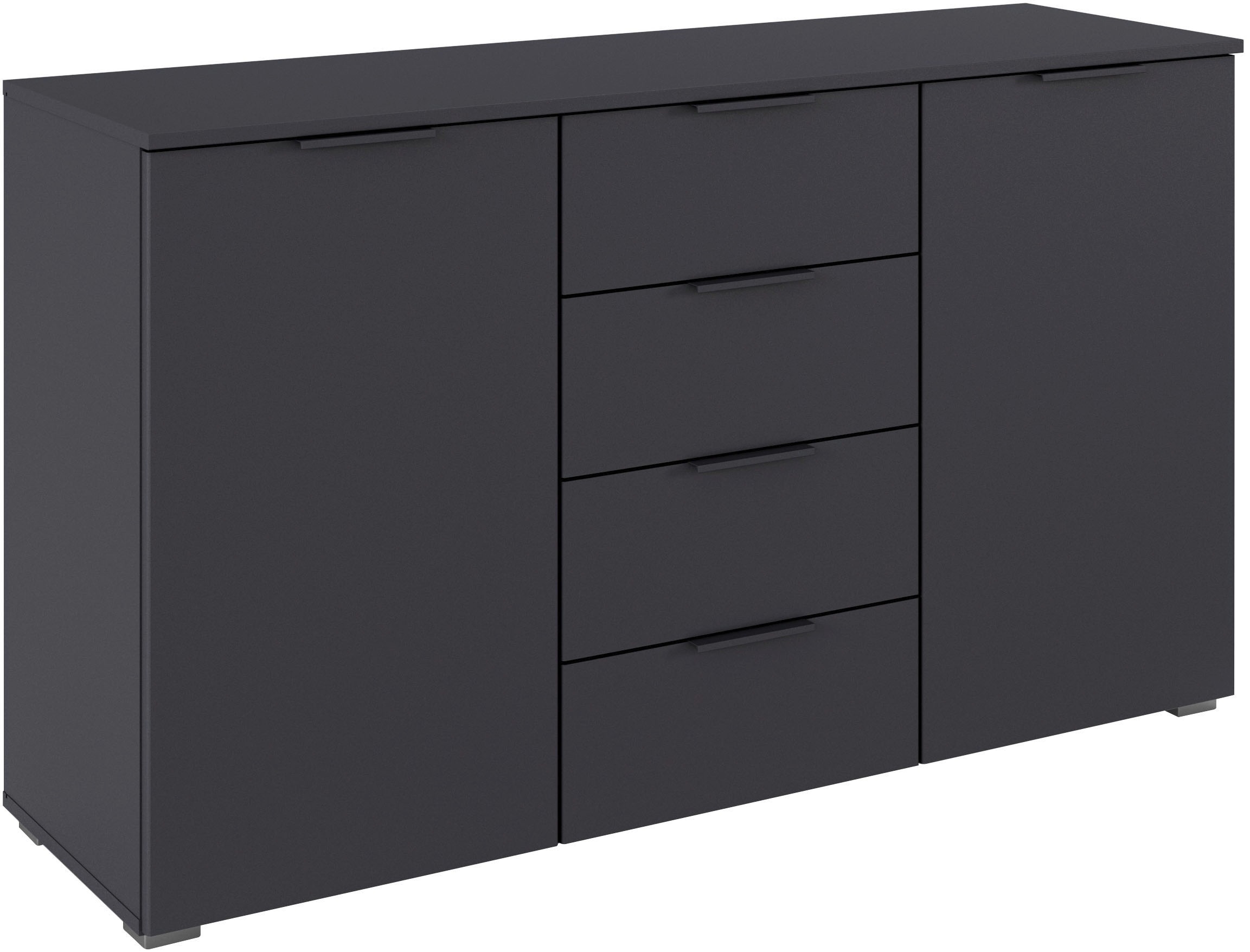 GOODproduct Kombikommode "Sideboard Schubladenkommode AGORDO mit Dekor- oder Hochglanzfront" in zwei Griff-Farben, Breite 120 cm, vier grosse Schubladen, mit insgesamt 4 Einlegeböden MADE IN GERMANY