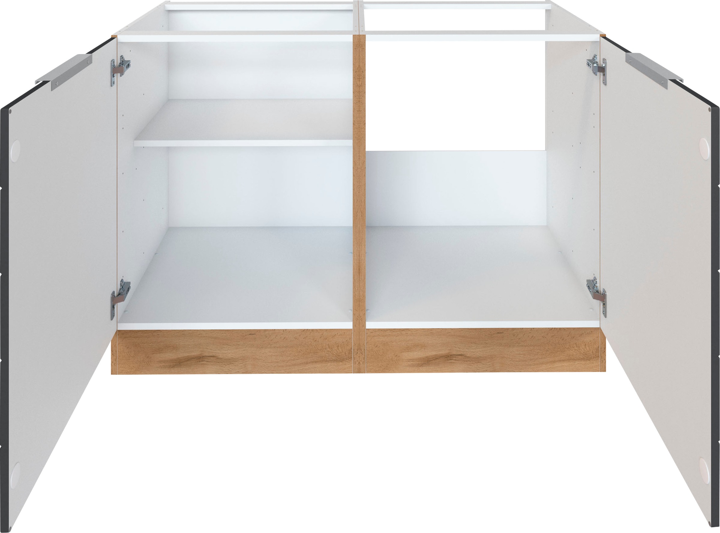 KOCHSTATION Spülenschrank "KS-Luhe" 120 cm breit, hochwertige MDF-Fronten mit waagerechter Lisene