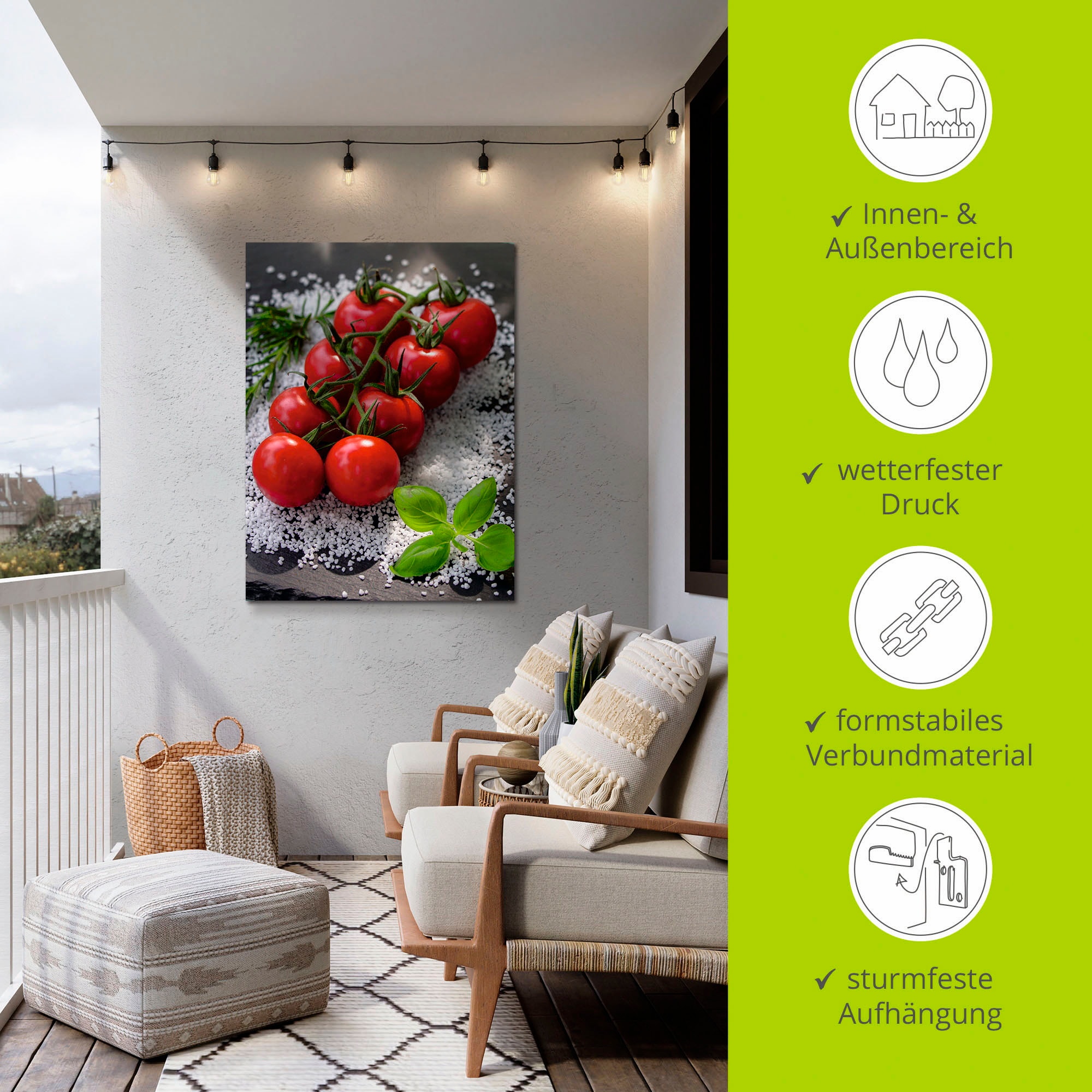 Artland Wandbild »Tomaten Rispe auf Salz«, Lebensmittel, (1 St.), als Alubild, Outdoorbild, Poster in verschied. Grössen