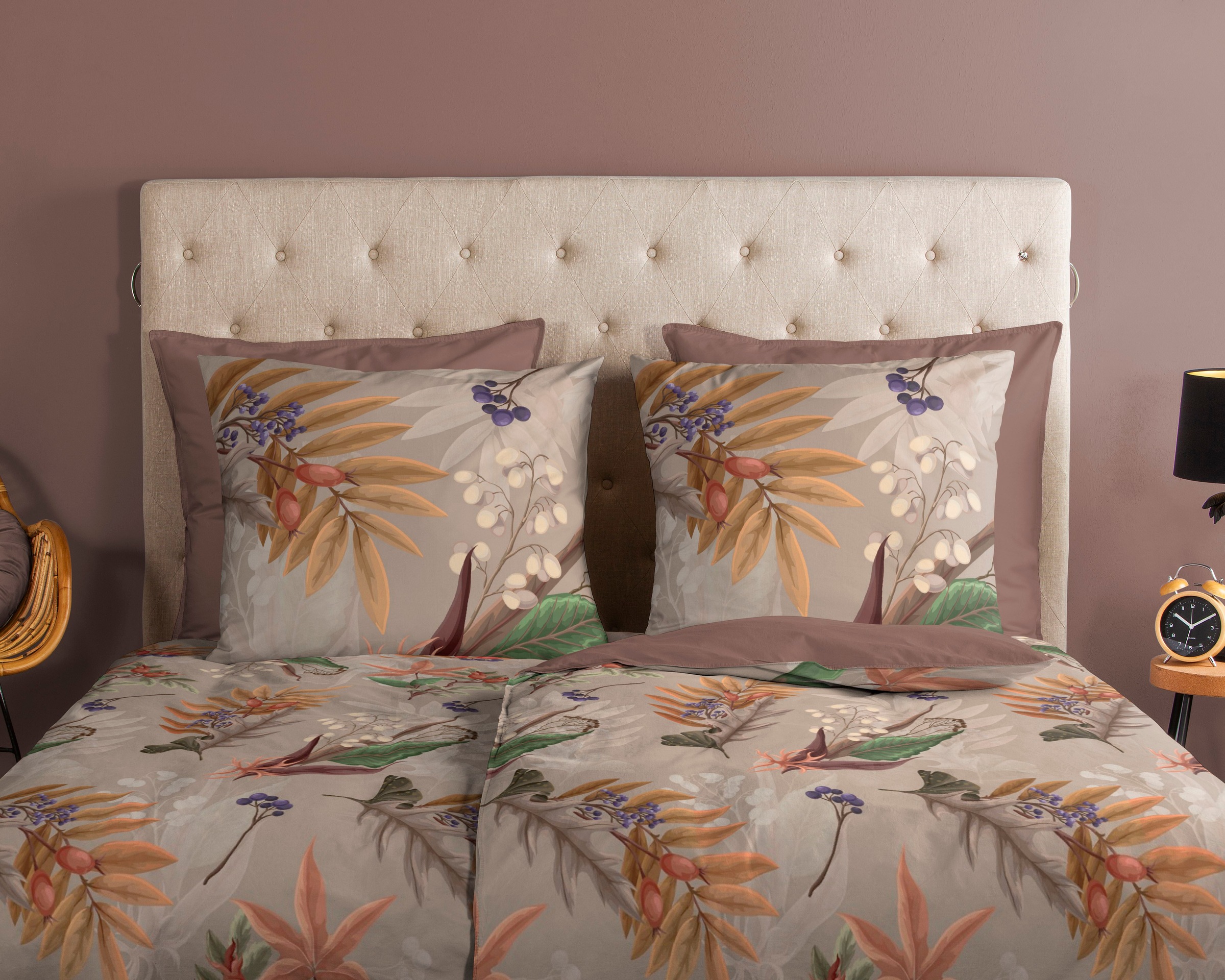good morning Wendebettwäsche »Otso«, 100% Baumwolle, 135x200, Reissverschluss, Wendeoptik, Herbst, Taupe