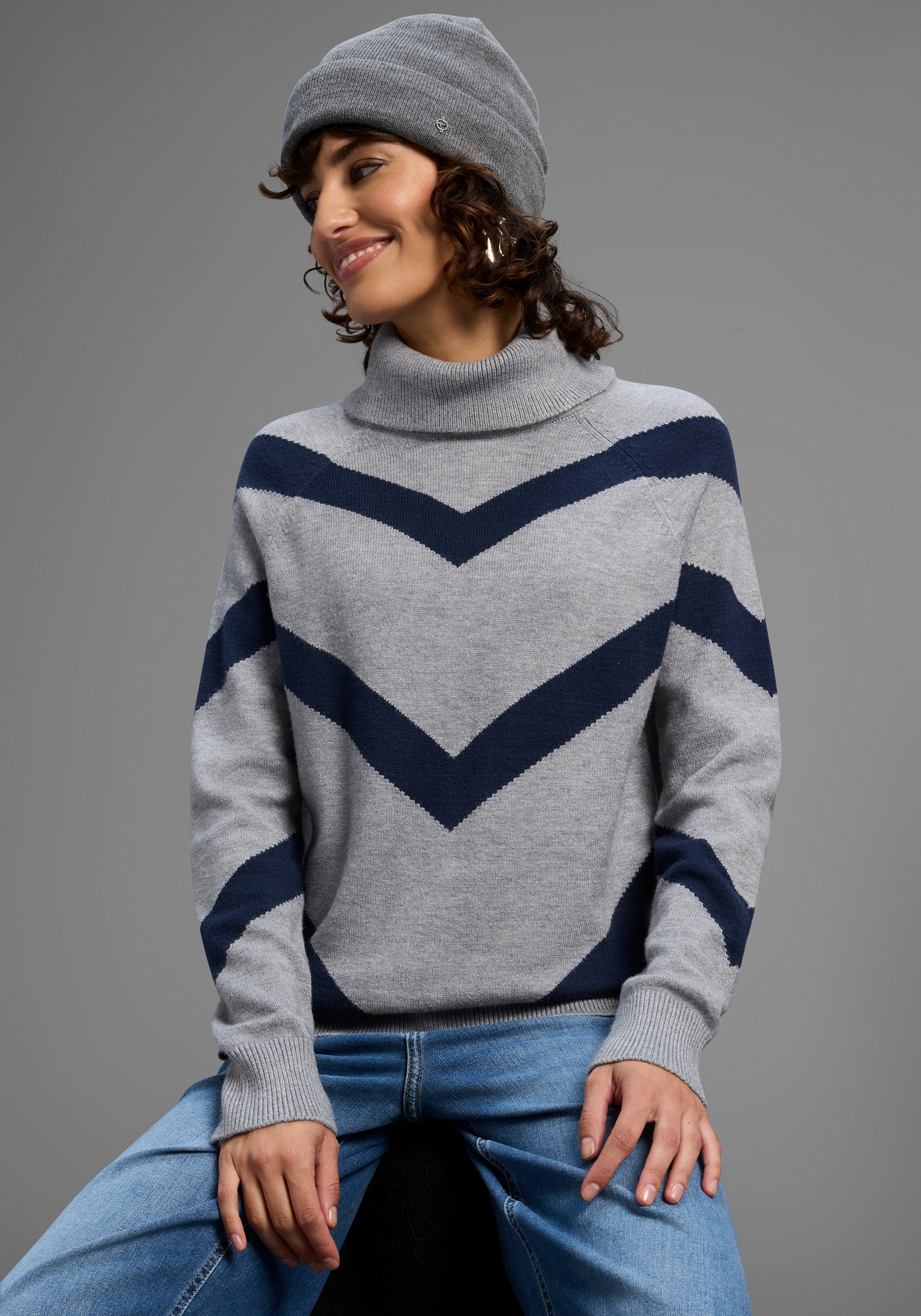 Laura Scott Rollkragenpullover kuscheliger Winterstrick mit lässigem Streifenmuster - NEUE KOLLEKTION