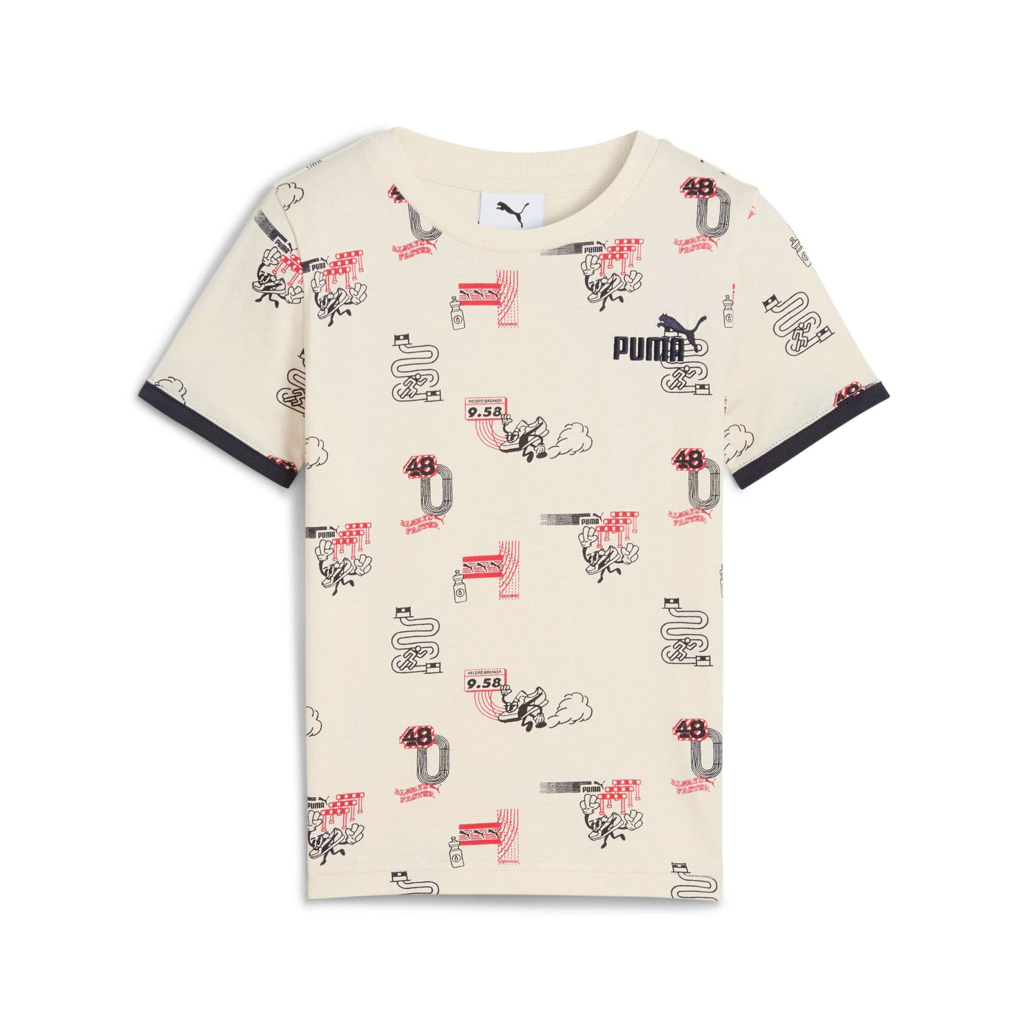 PUMA T-Shirt »LITTLE RUNNERS AOP TEE PS« Regular Fit, Rundhalsausschnitt, Kurzarmdesign