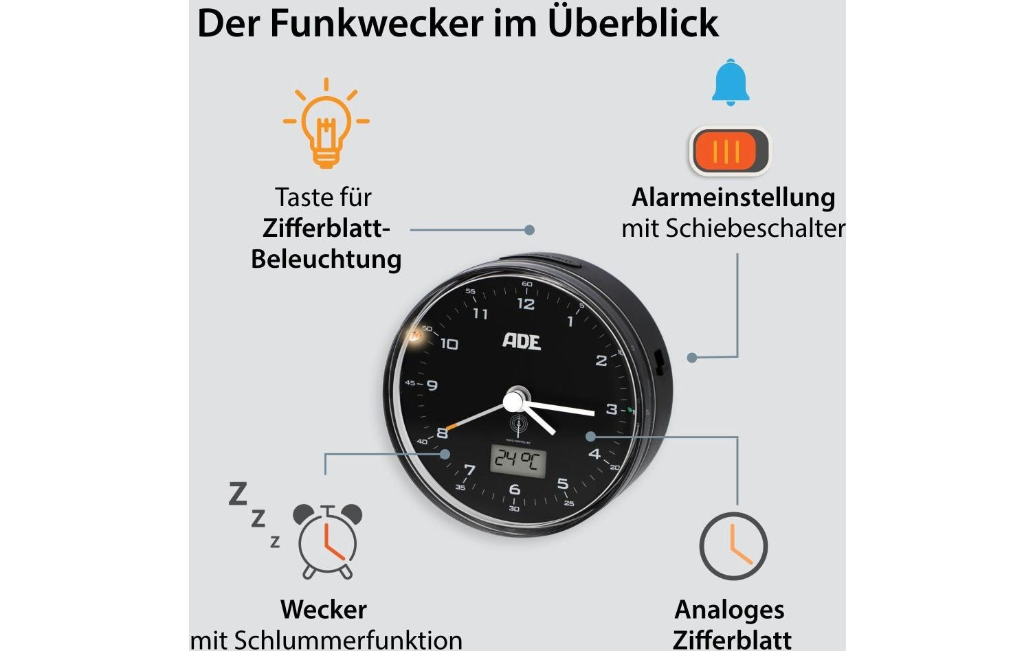 ADE Funkwecker »45299 x 4 cm Schwarz«