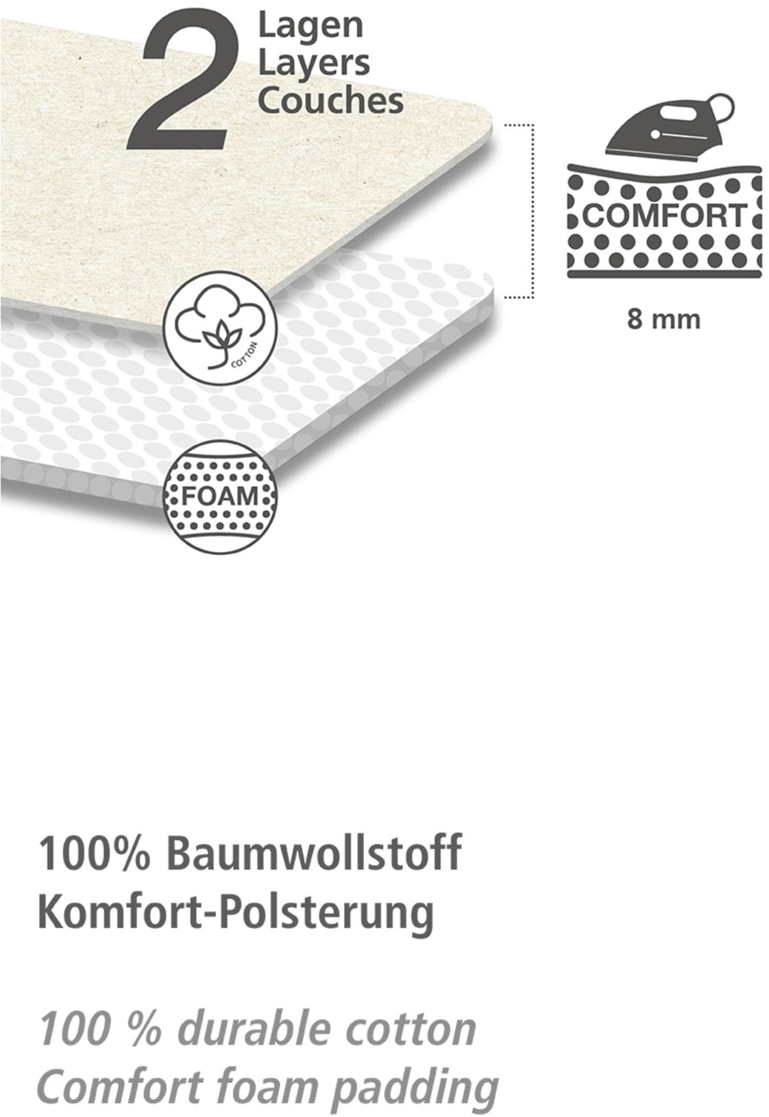 WENKO Bügelbrett »Modell Classic Black«, Bügelfläche 120 cmx38 cm, höhenverstellbarer Bügeltisch, platzsparend klappbar