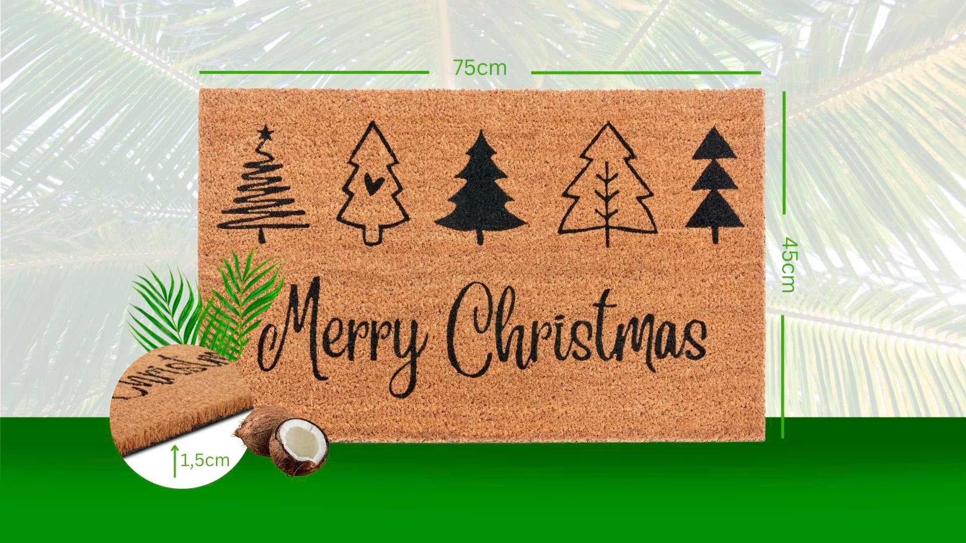 HANSE Home Fussmatte »Mix Mats Kokos Christmas Trees«, rechteckig, 15 mm Höhe, Weihnachten, Schmutzfangmatte, Outdoor, Rutschfest, Innen, Kokosmatte