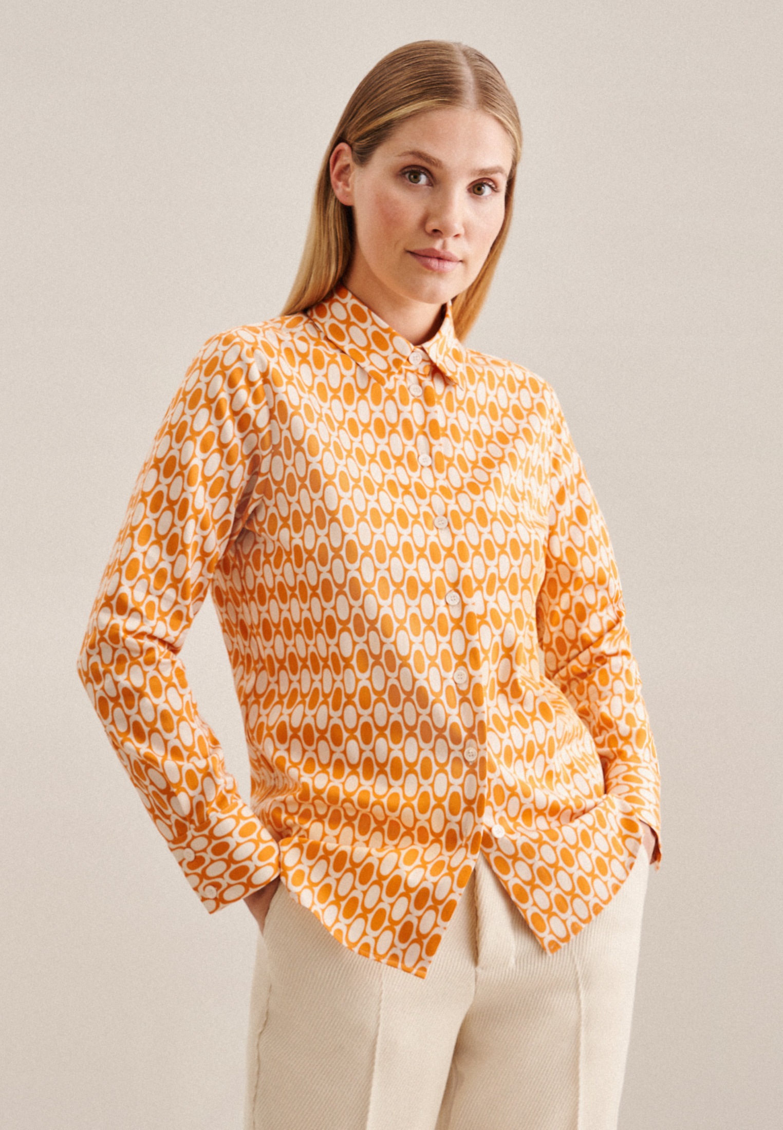 seidensticker Hemdbluse »Schwarze Rose« Langarm Kragen Geometrische Muster