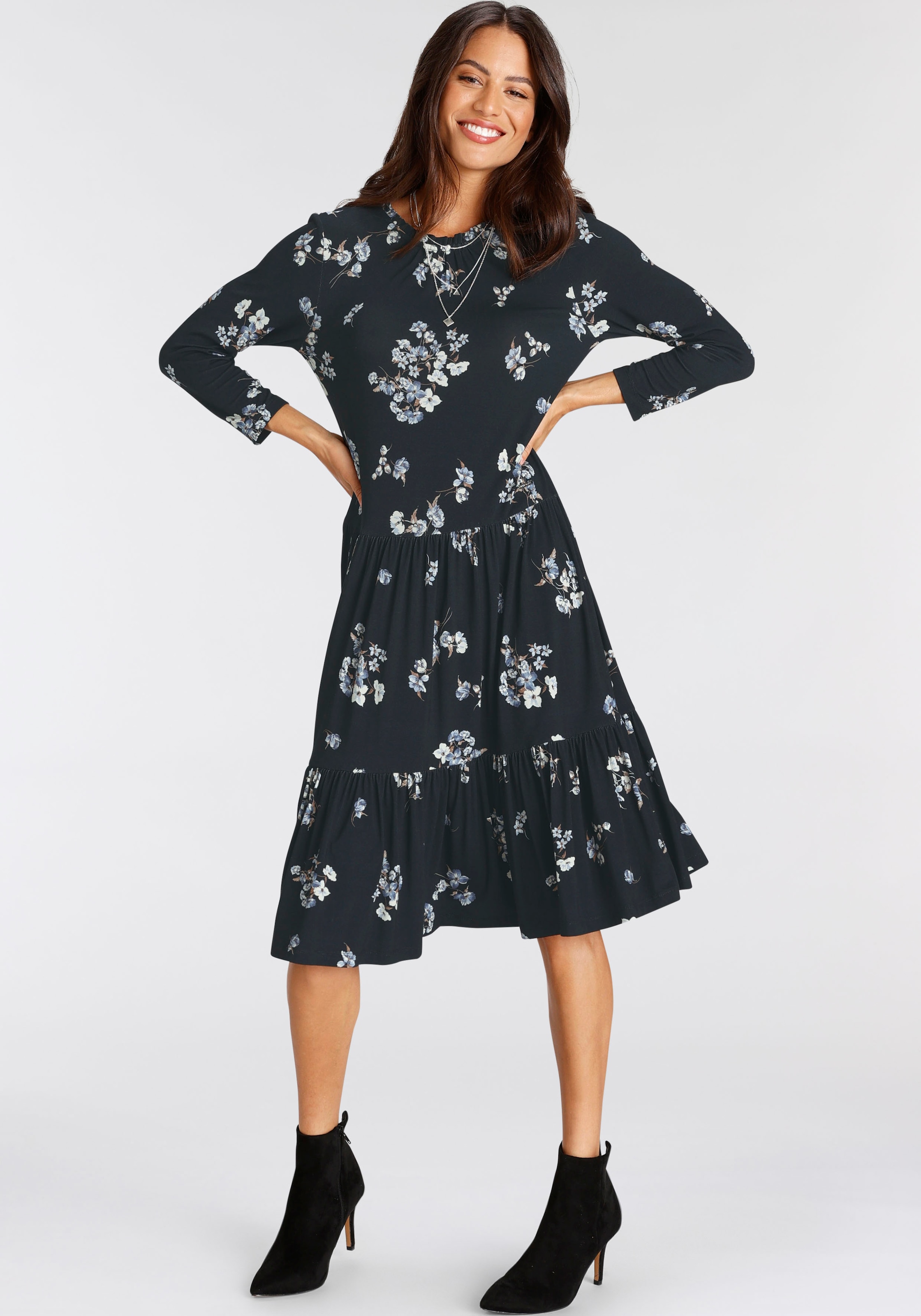 Laura Scott Blumenmuster mit shoppen Rüschenkante Jerseykleid, | Jelmoli-Versand online und