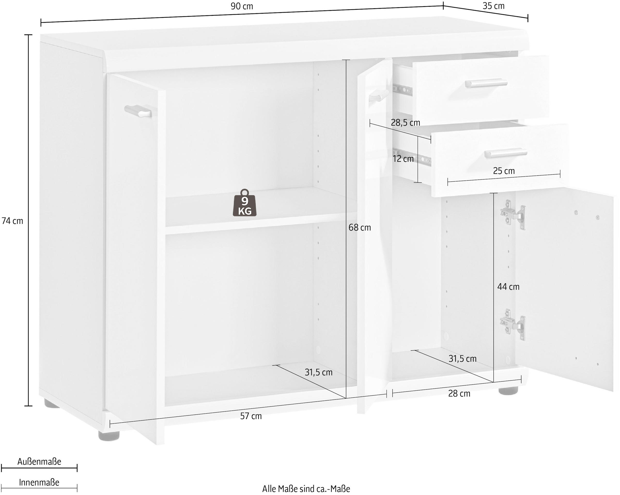 Procontour Sideboard »Sun BESTSELLER!«, (OTTOs Choice), Höhe 74cm mit variabel verstellbaren Einlegeboden