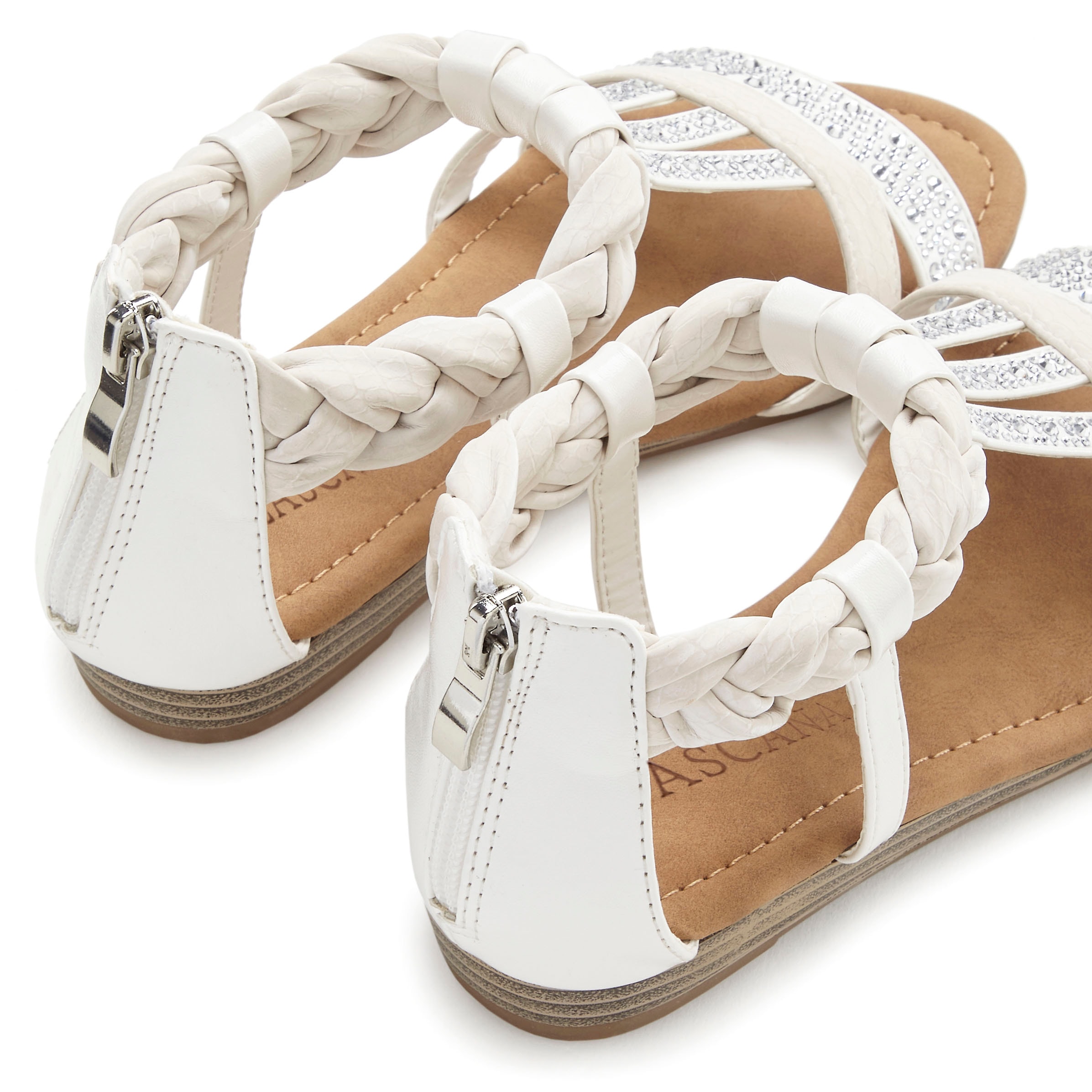 LASCANA Sandale »Sommerschuh, Sandalette«, mit Glitzersteinen und kleinem Keilabsatz im Festival-Look VEGAN