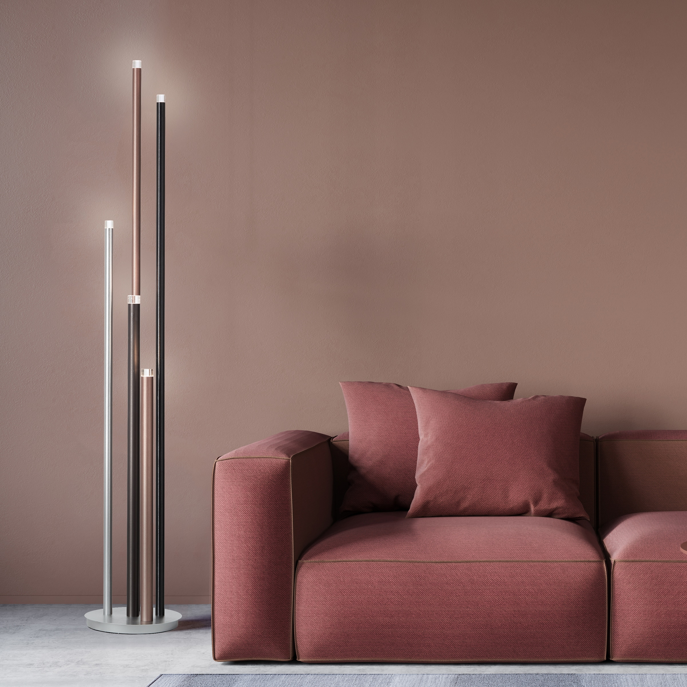 Brilliant Stehlampe »Cembalo«, 5 flammig, Leuchtmittel LED-Modul | LED fest integriert, 5flg mit Fussdimmer, 155 cm Höhe, Ø 28 cm, 2200 lm, 3000 K