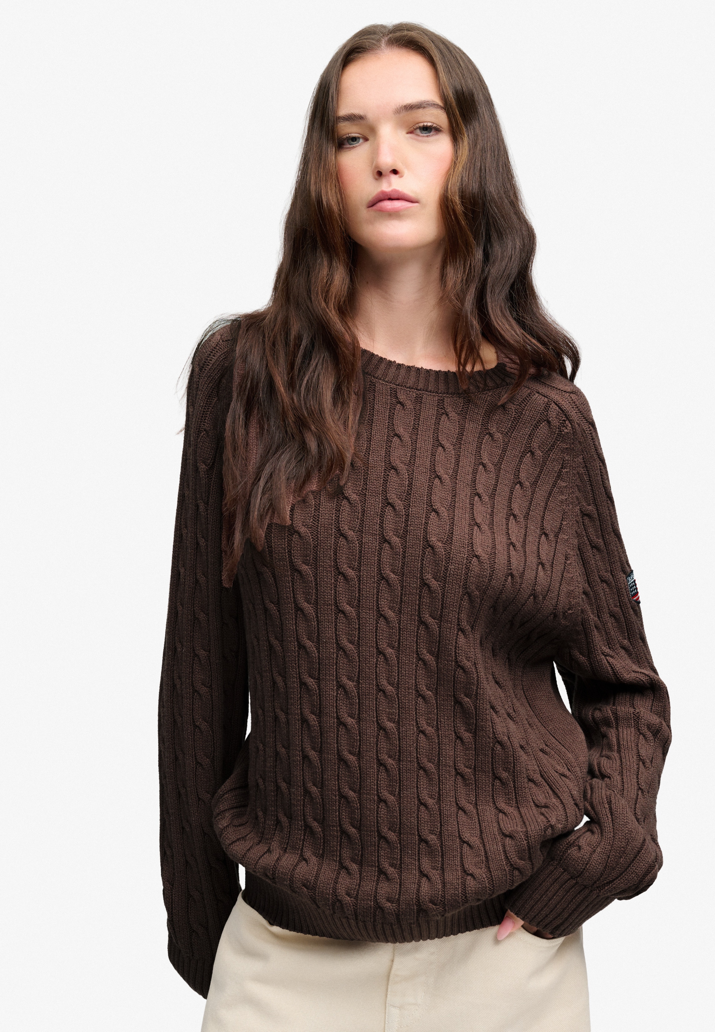 Superdry Strickpullover "SLOUCHY CABLE KNIT" Baumwolle, loose fit