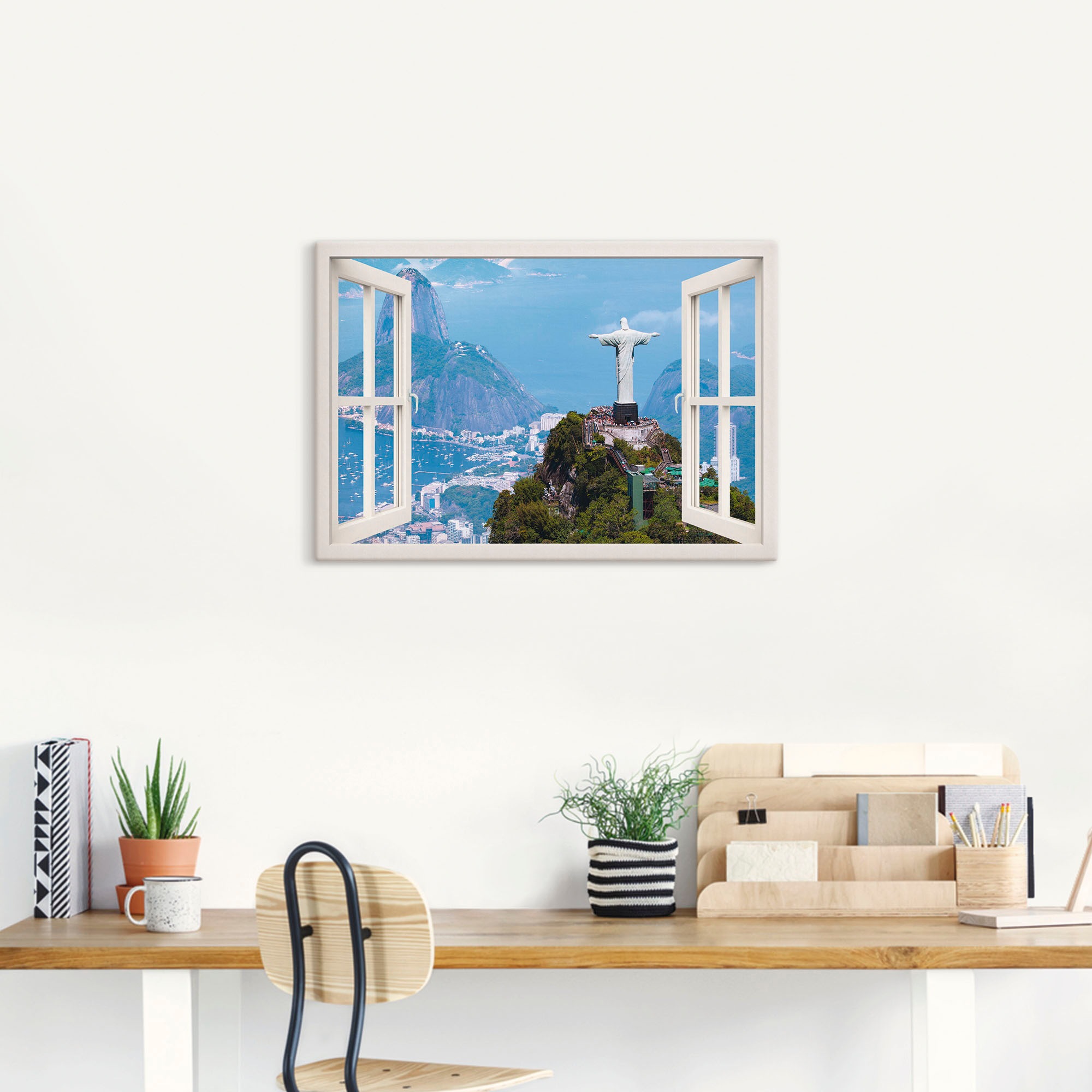 Artland Leinwandbild »Rio de Janeiro mit Cristo, weiss«, Gebäude, (1 St.), auf Keilrahmen gespannt