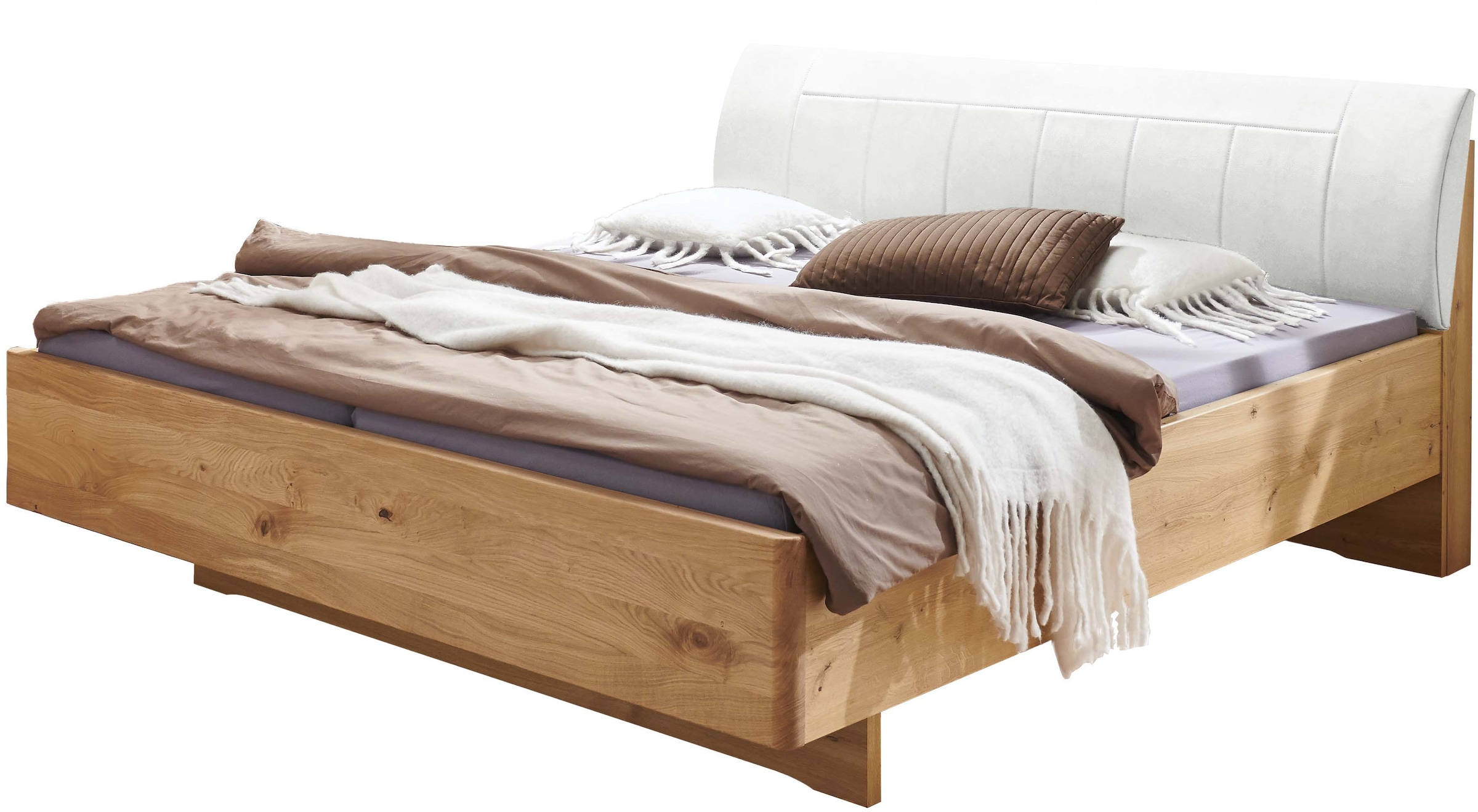 WIEMANN Holzbett "Cardiff, Bettgestell, Bettrahmen, teilmassiv, mit Polsterkopfteil" Belastbarkeit 110/220 Kg, 4-fache höhenverstellbar, MADE IN GERMANY, Fussteil aus Massivholz, verschiedene Grössen