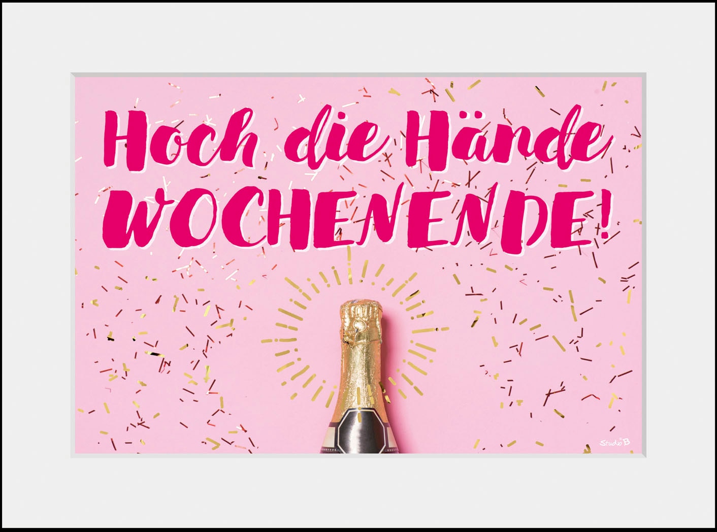 queence Bild »HOCH DIE HÄNDE WOCHENENDE!«, Sprüche & Texte-Humor-Mode-Fashion-Motivationsbilder-Wein, (1 St.), HD Premium Poster-Druck inkl. Holzrahmen