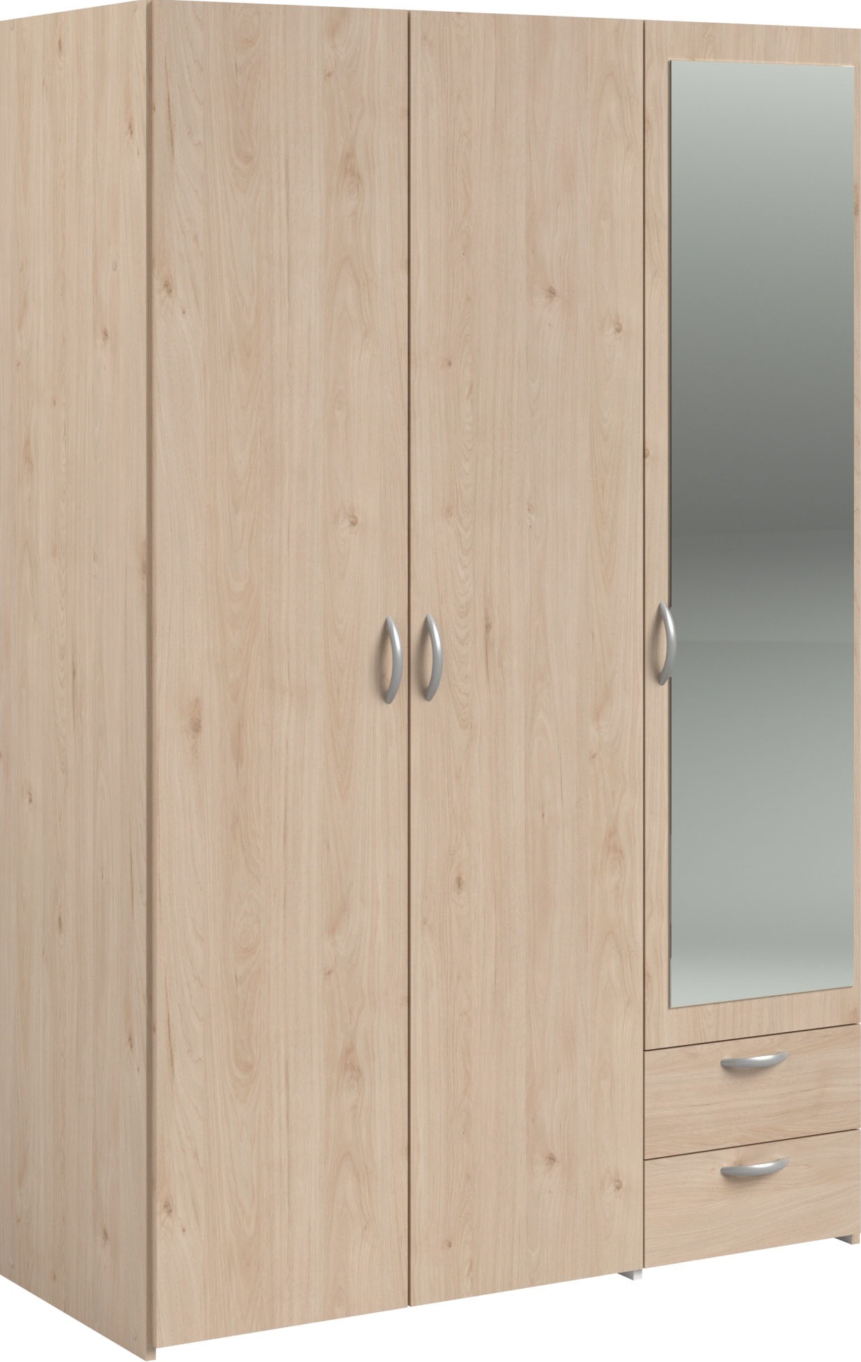 Armoire 3 portes PARISOT VARIA 6521A3PM blanc chêne miroir + 2 tiroirs