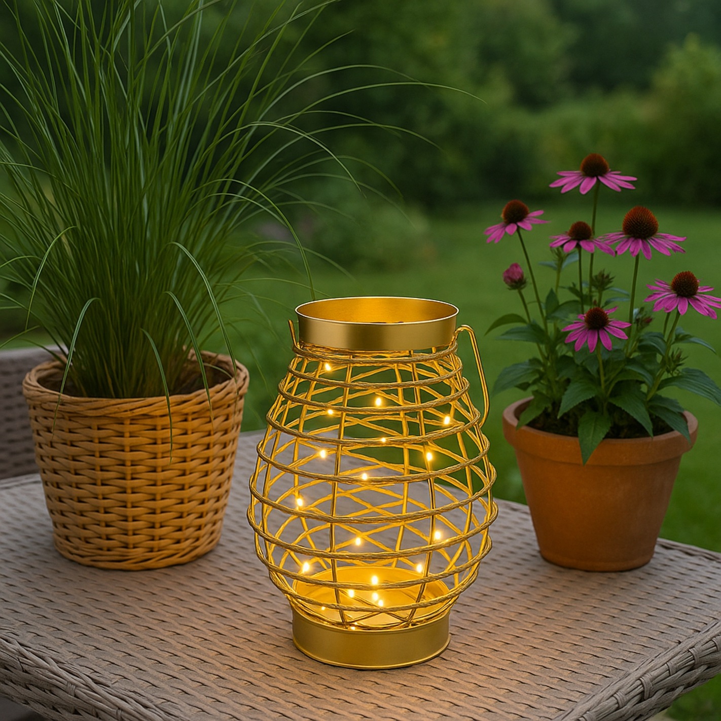 I.GE.A. Windlicht "LED-Laterne aus Metall Kordel" Windlicht Kerzenlaterne Gold Tischdeko Lichterkette