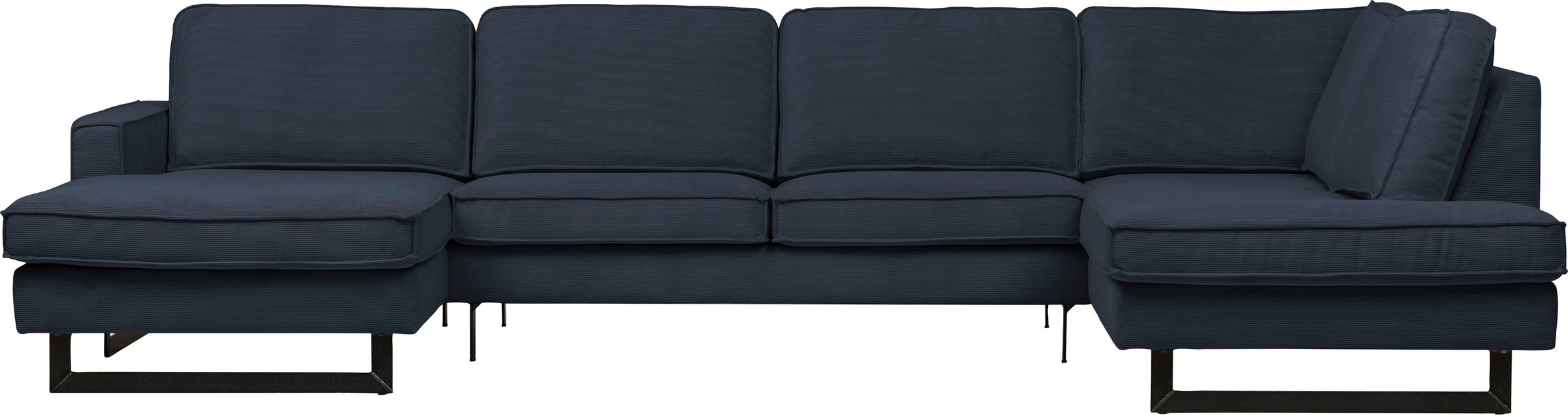 Places of Style Wohnlandschaft »Pinto, 350 cm, U-Form, XXL, mit Ottomanen«, Cord, Chenille, Lederoptik, mit Keder, Metallfüsse, Wellenunterfederung