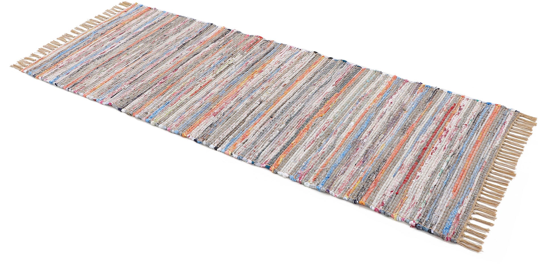 carpetfine Teppich »Kelim Chindi, Wendeteppich«, rechteckig, 6 mm Höhe, handgewebt, Fleckerlteppich mit Fransen, auch vielen in Läufergrössen
