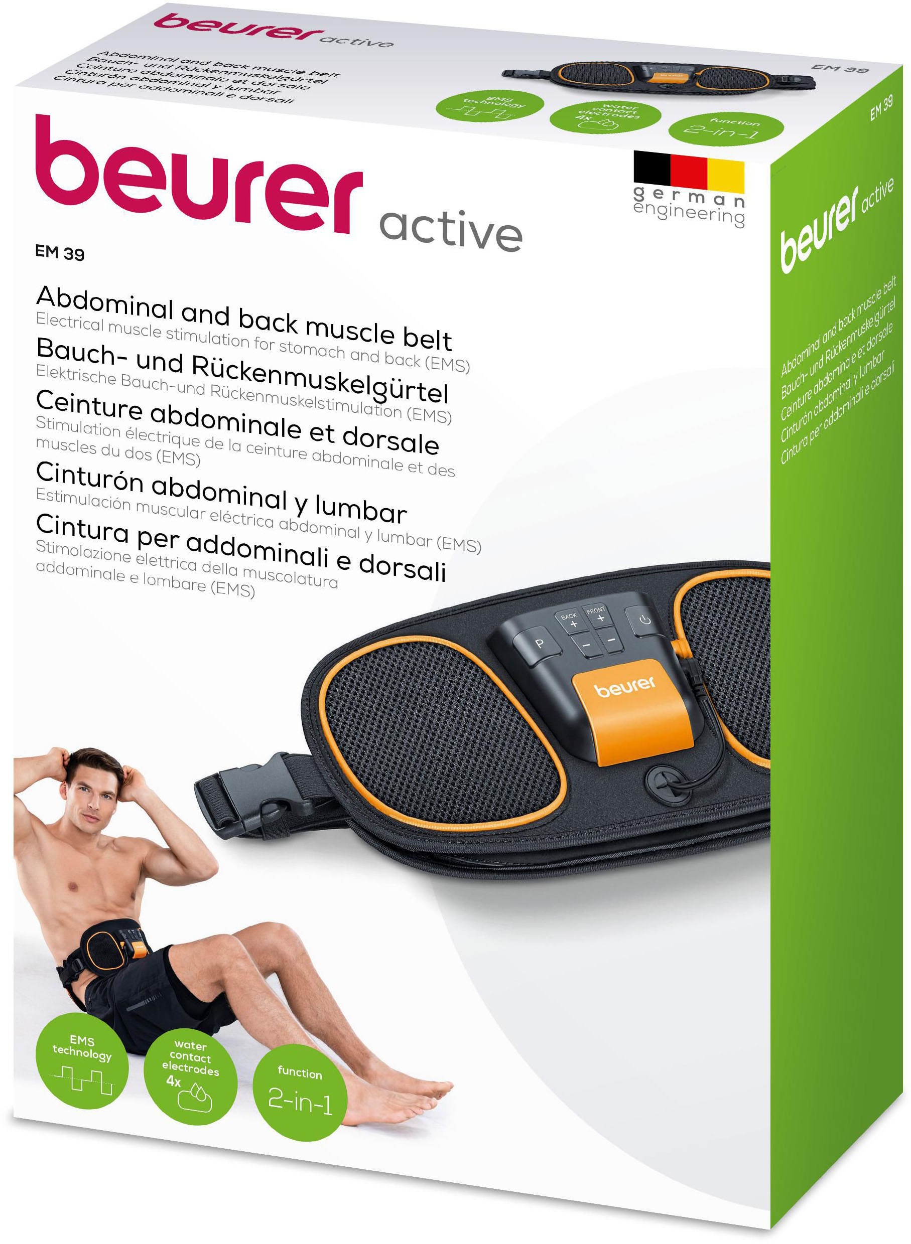 BEURER TENS-EMS-Gerät »EM 39 Muskelgürtel für Bauch- und Rücken, 4 Elektroden«, (2 tlg.), Stimulation von zentralen Bauchmuskeln und unterer Rückenmuskulatur