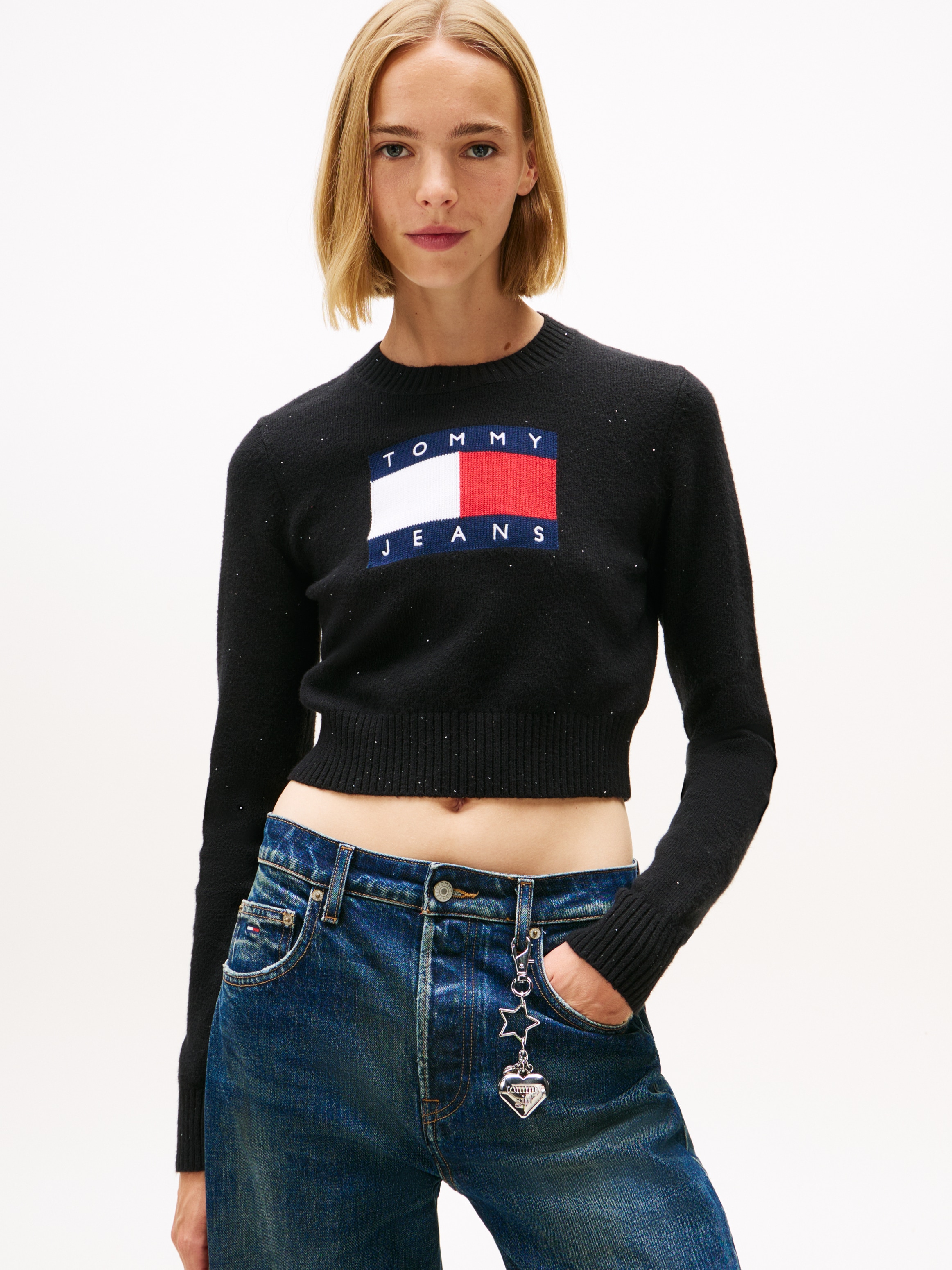 Tommy Jeans Strickpullover "TJW SPARKLE FLAG SWEATER EXT"